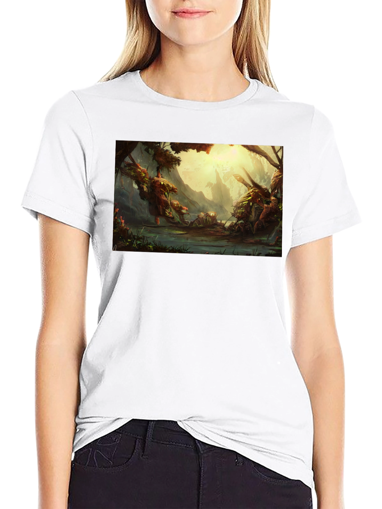 Black Fantasy Landscape Graphic Tee - Soft Cotton Black T-Shirt view 9