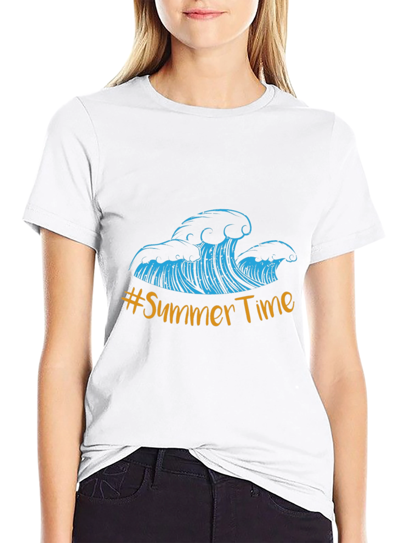 Black Summer Time Waves Graphic Tee - Black Cotton Blend view 9
