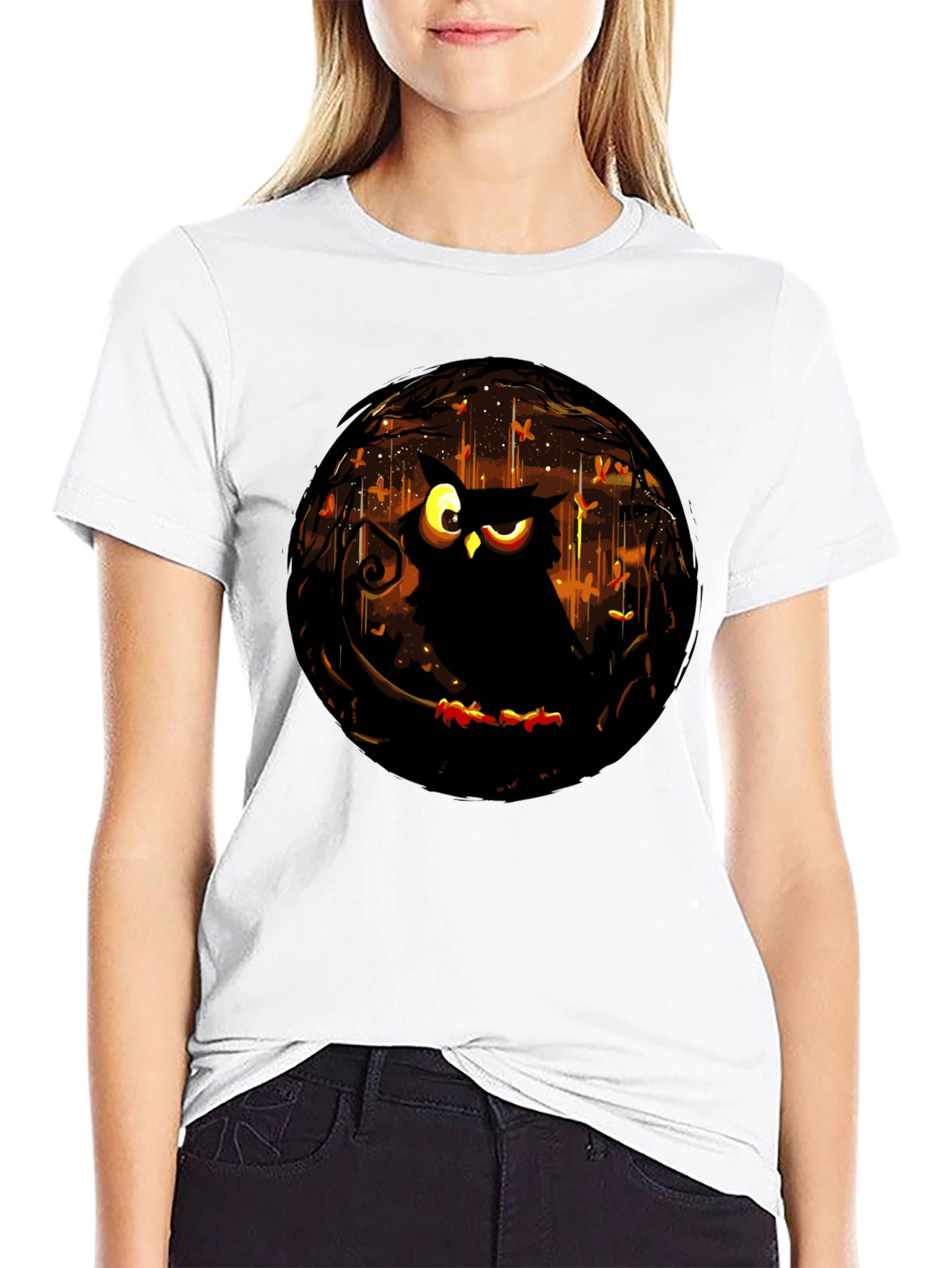 Black Owl Graphic Tee - Dark Forest Design T-Shirt view 9