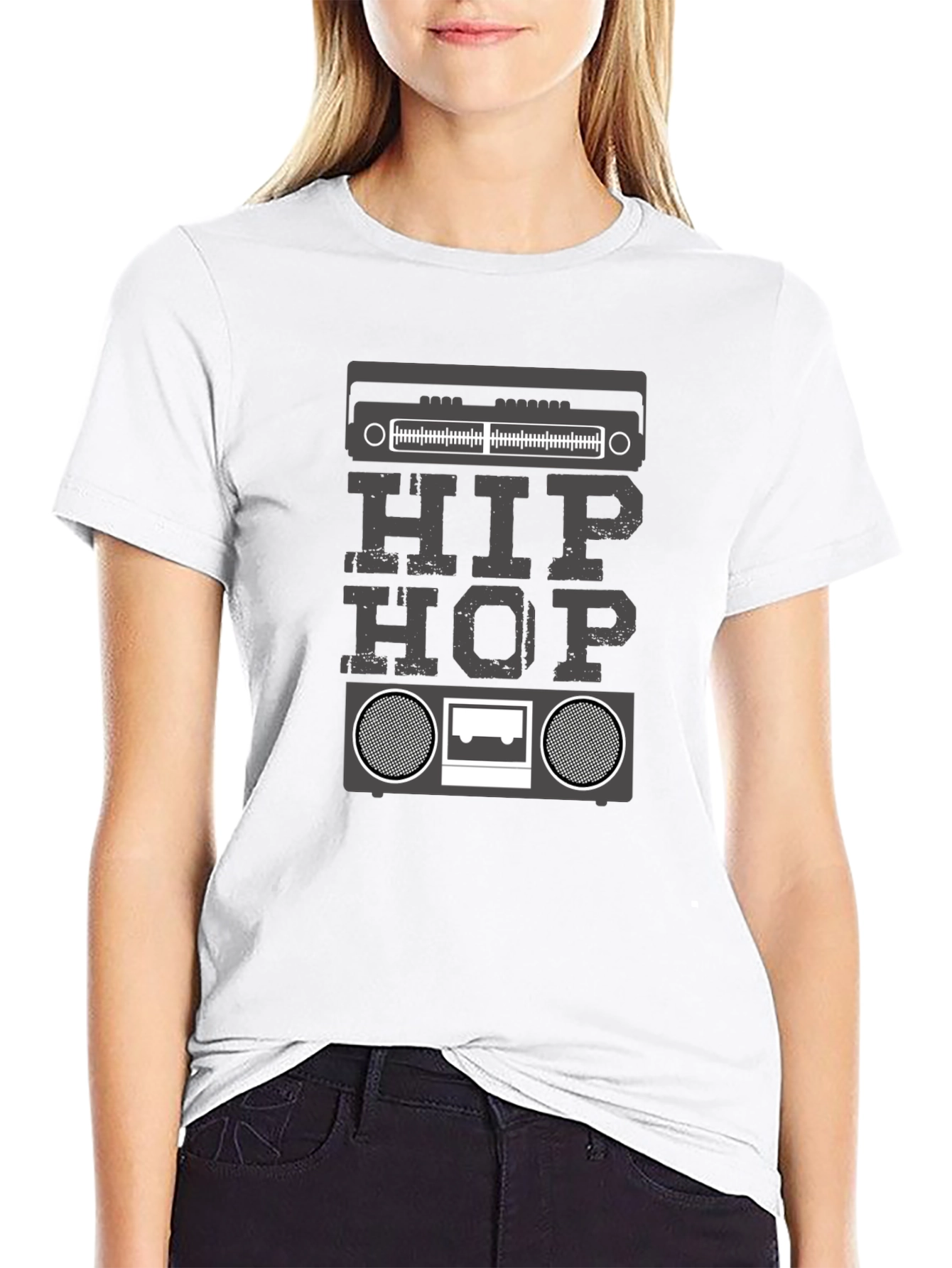 Black Hip Hop Boombox Graphic T-Shirt - Black view 9