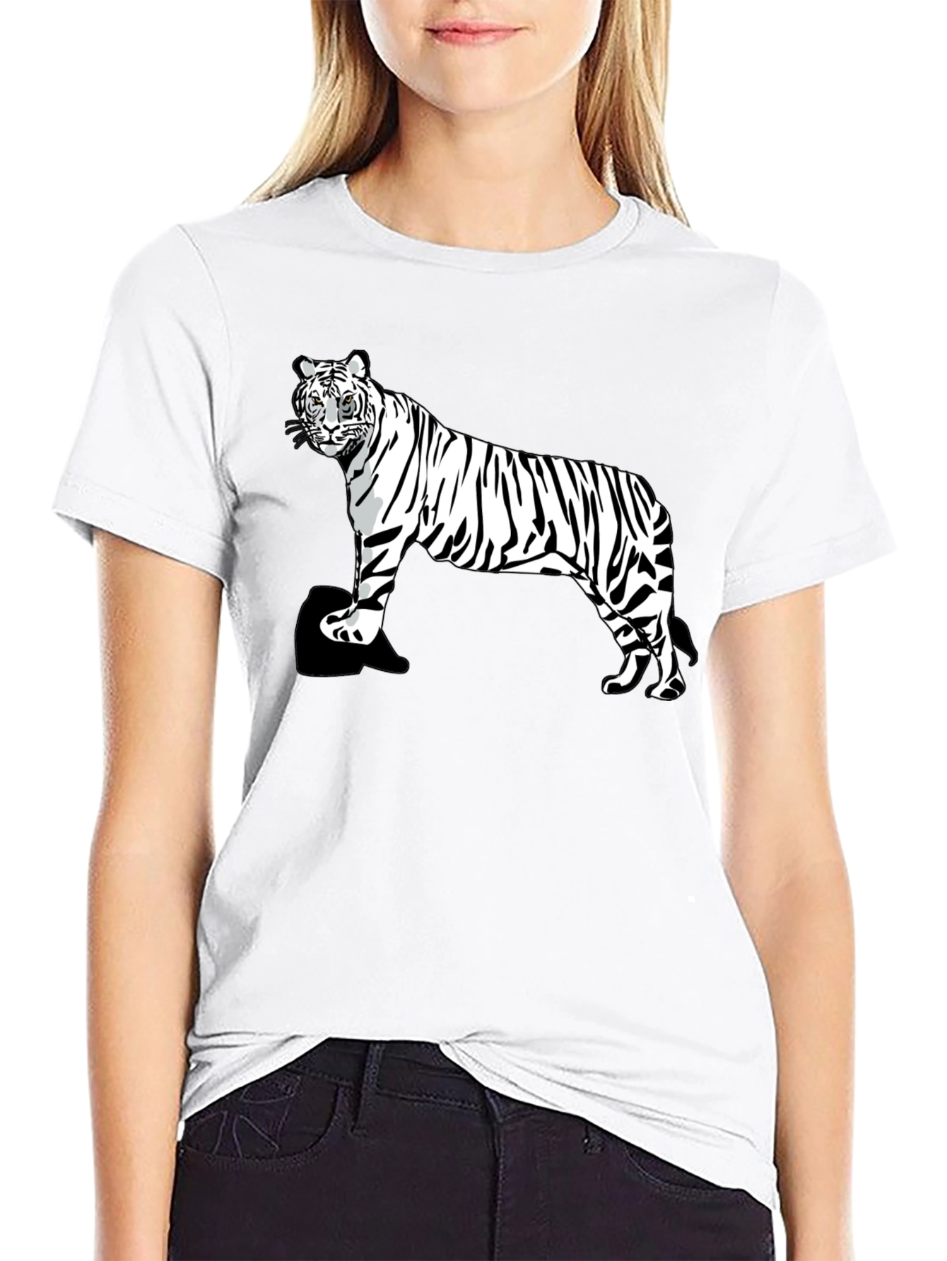 Black White Tiger Graphic Tee - Men's Black T-Shirt view 9