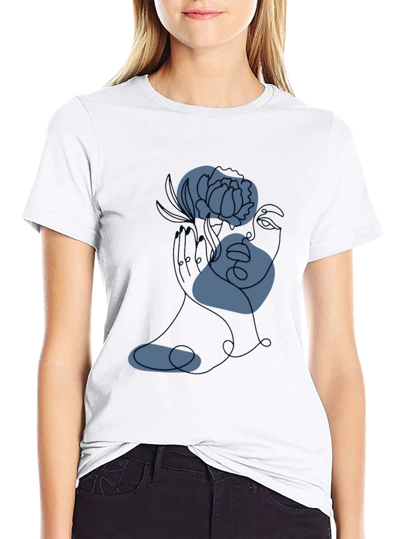 Black Abstract Floral Line Art Tee - Modern Graphic T-Shirt view 9