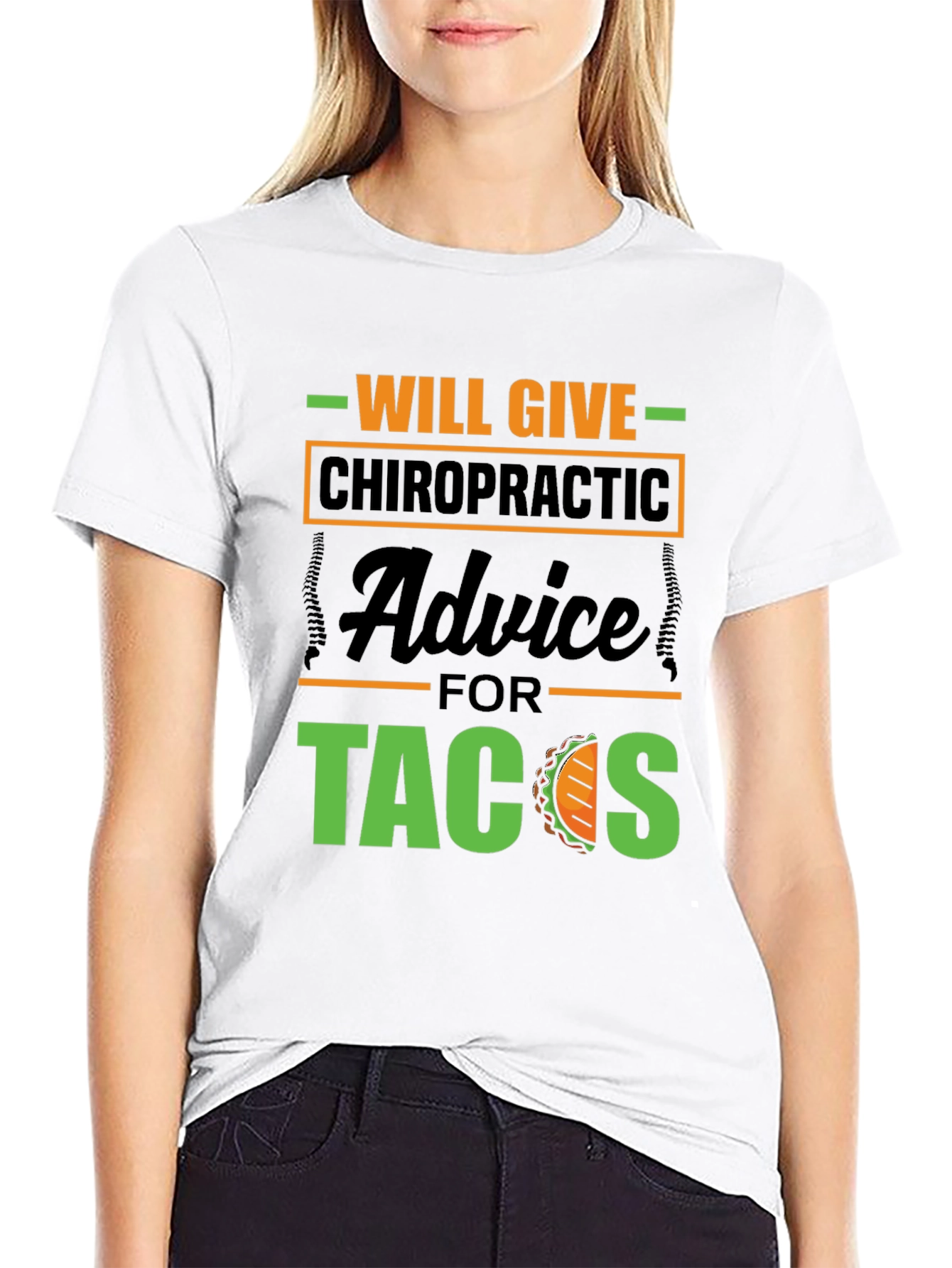 Black Chiropractic Advice for Tacos Graphic Tee view 9