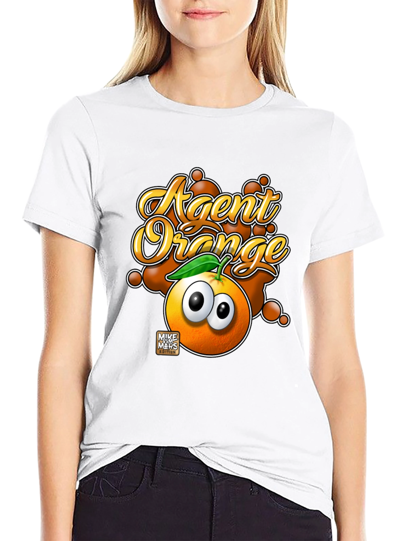 Black Agent Orange Graphic T-Shirt - Funny Cartoon Fruit Tee view 9