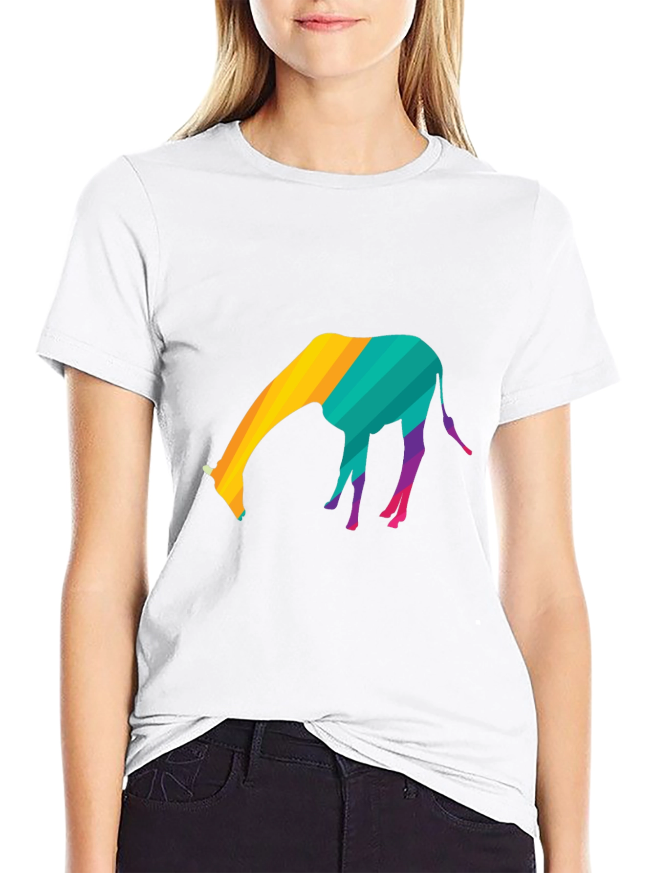 Black Colorful Giraffe Graphic T-Shirt - Black view 9