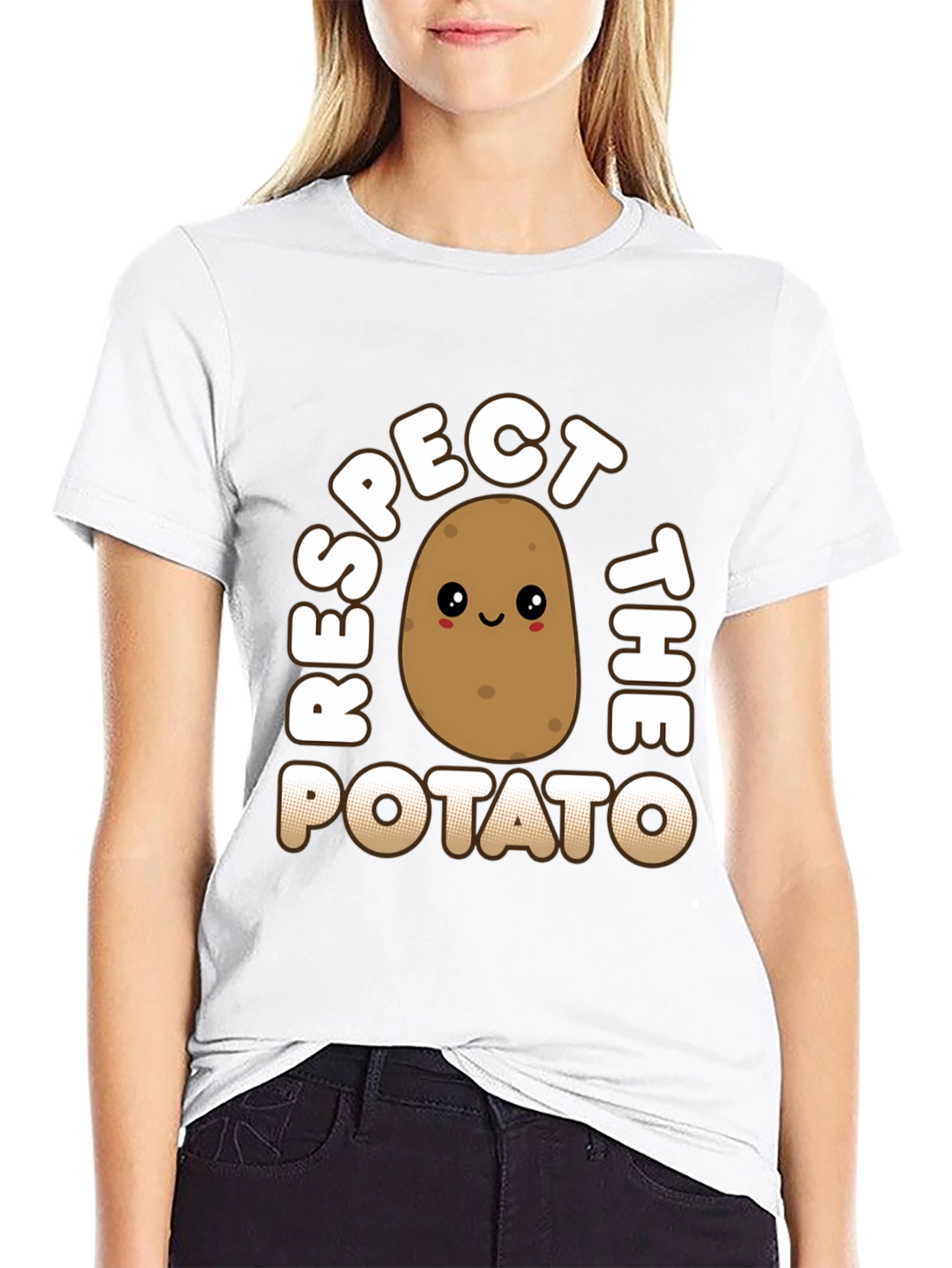 Black Respect the Potato Graphic T-Shirt - Funny Food Tee view 9