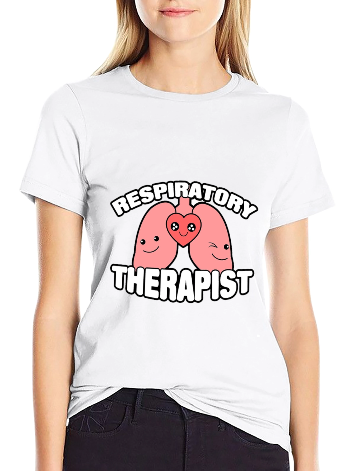 Black Respiratory Therapist Cartoon Lungs Graphic T-Shirt view 9