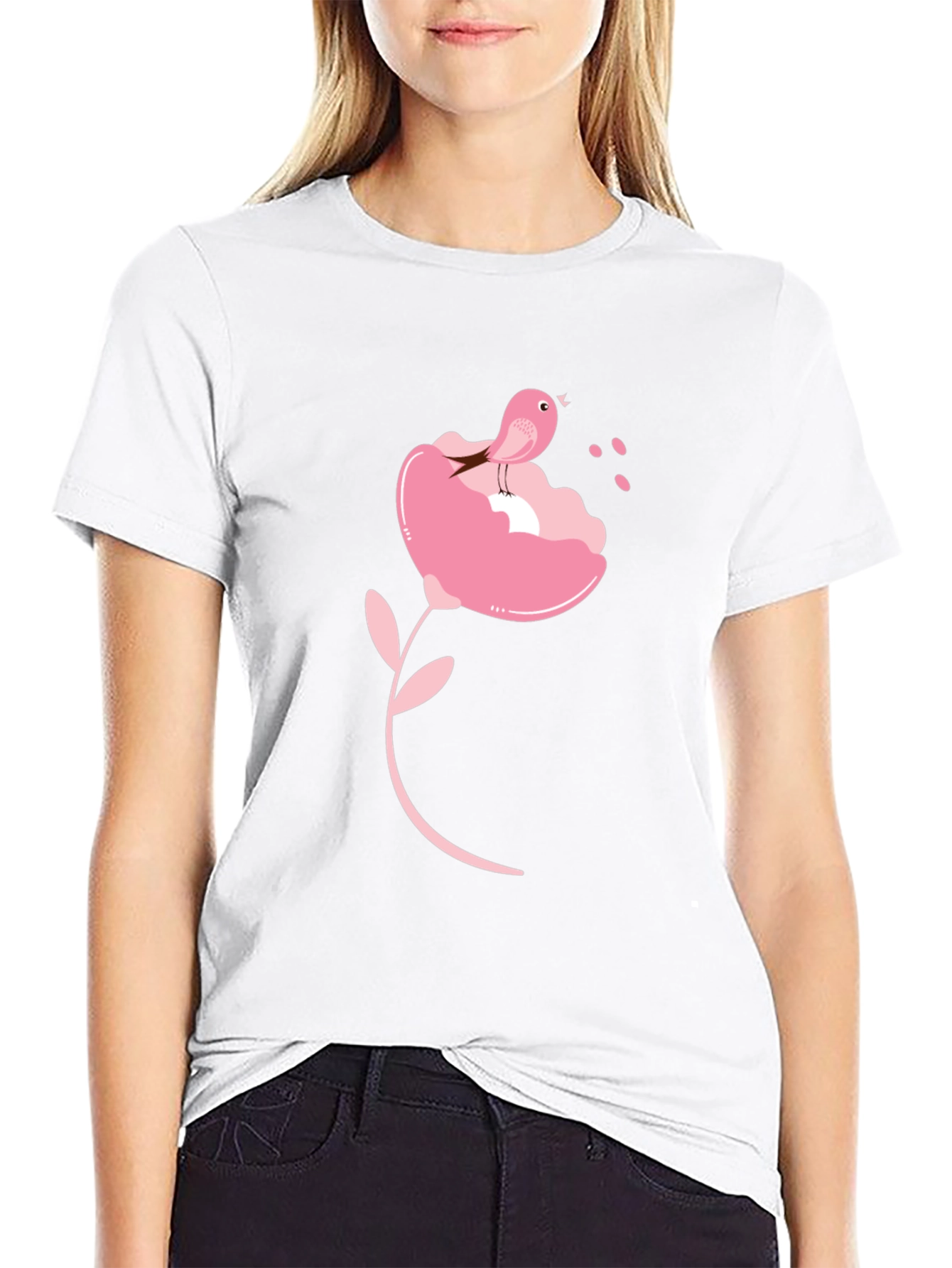 Black Bird on Flower Graphic Tee - Black T-Shirt view 9