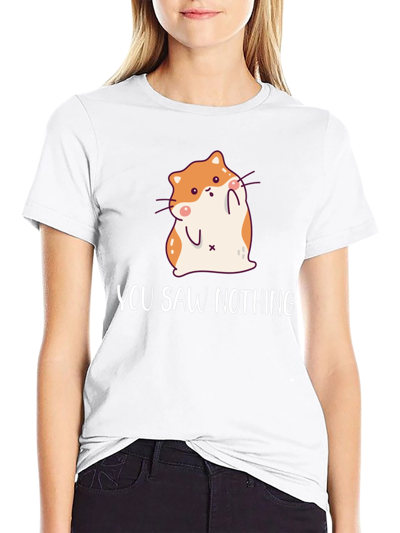 Black Cute Hamster "You Saw Nothing" Graphic T-Shirt view 9