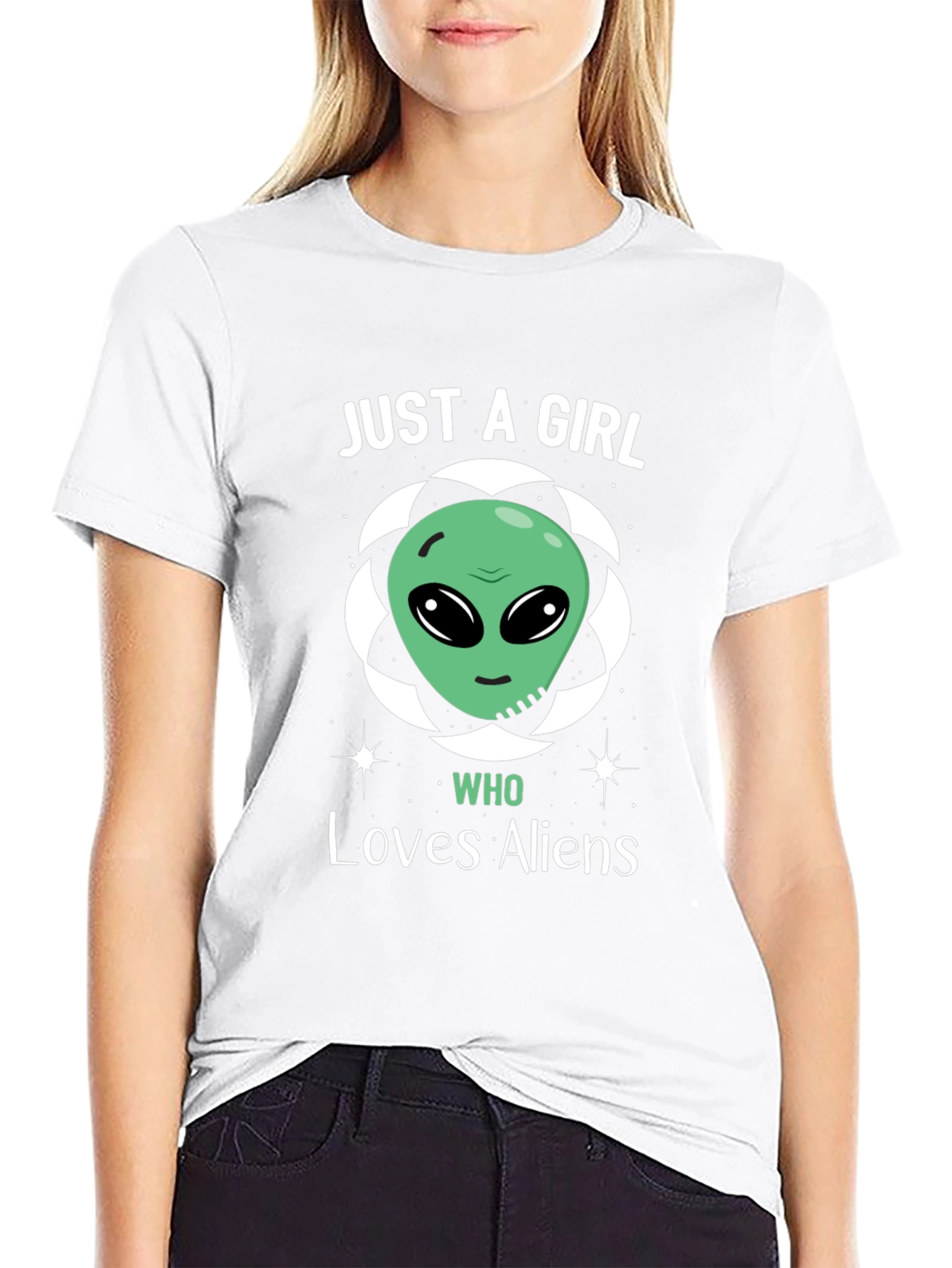 Black Alien Lover T-Shirt - Just A Girl Who Loves Aliens Tee view 9