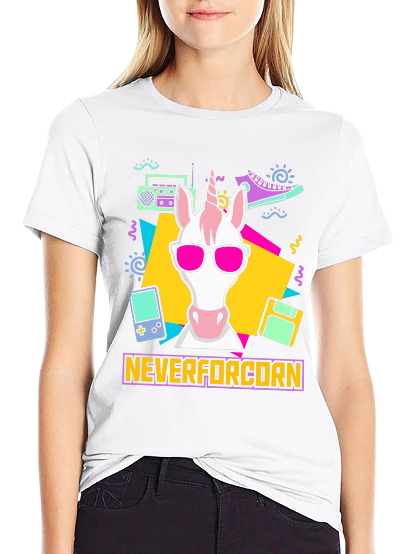 Black NeverforCORN 80s Retro Unicorn T-Shirt view 9