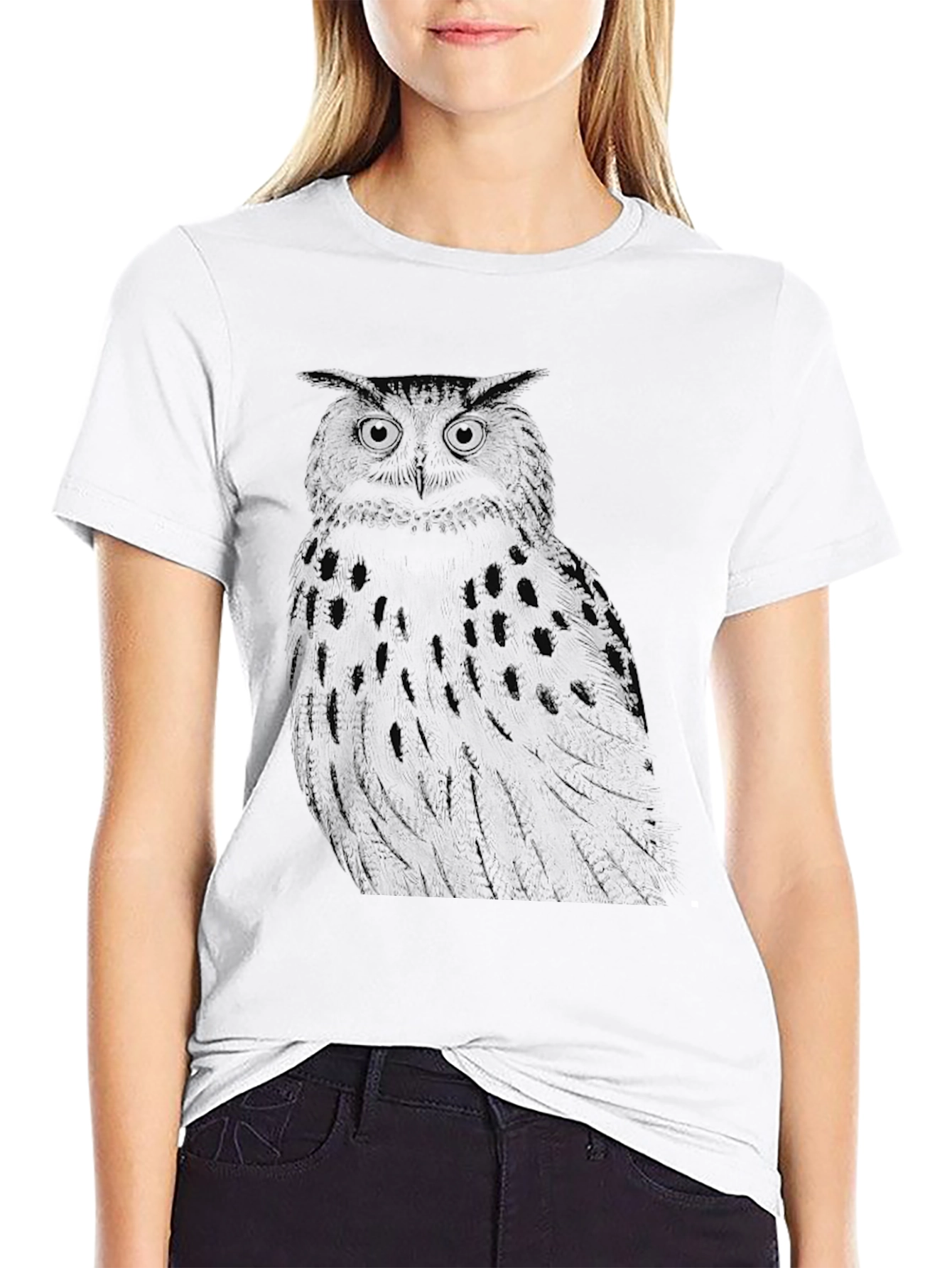 Black Owl Graphic Print Black T-Shirt view 9