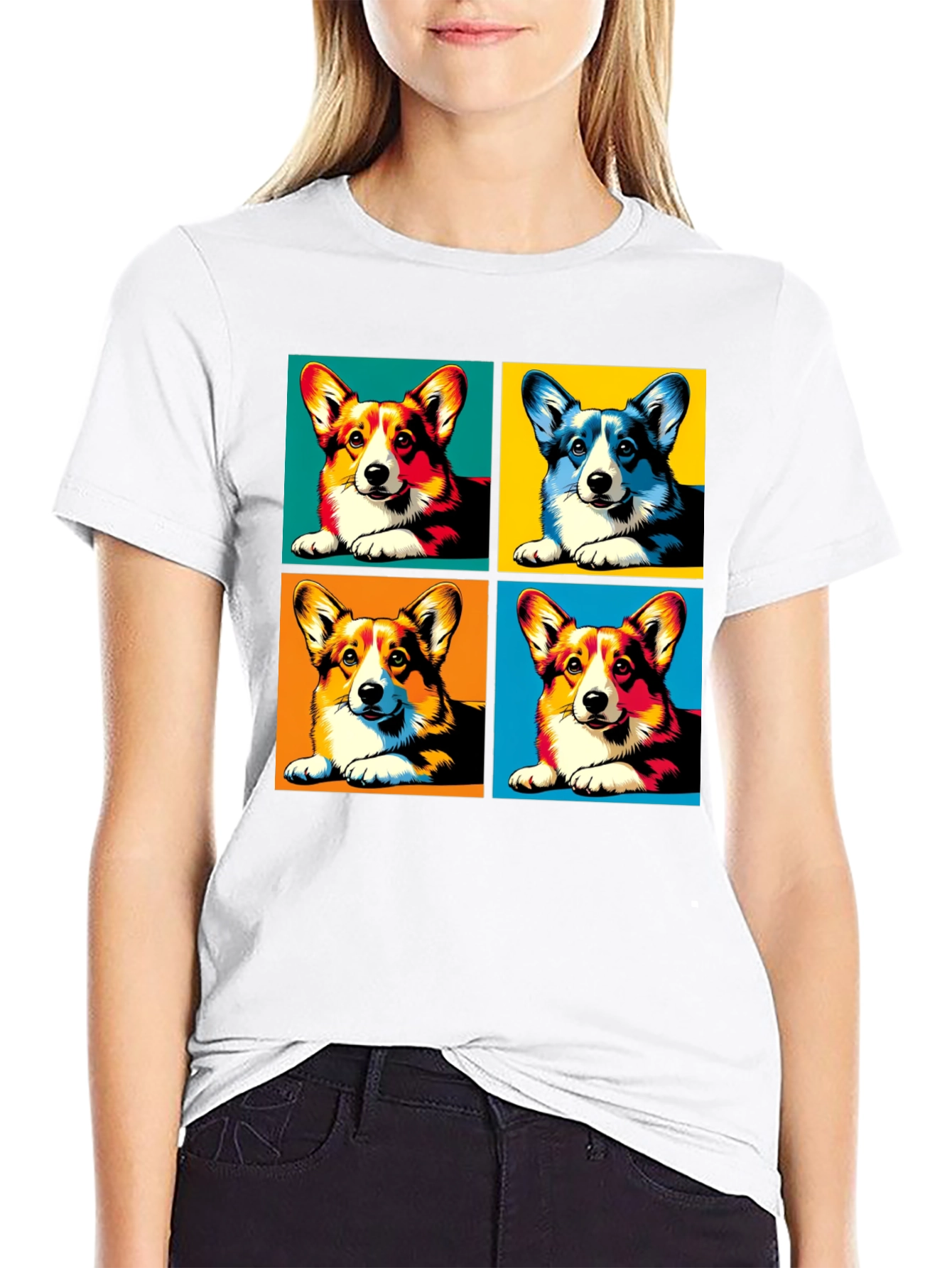 Black Pop Art Corgi Dog T-Shirt view 9