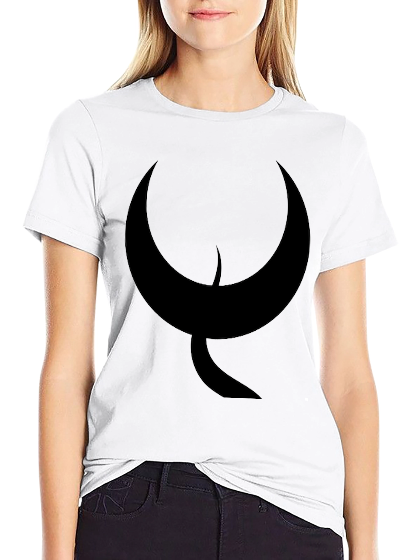Black Men's Black T-Shirt with Abstract Crescent Moon Design view 9