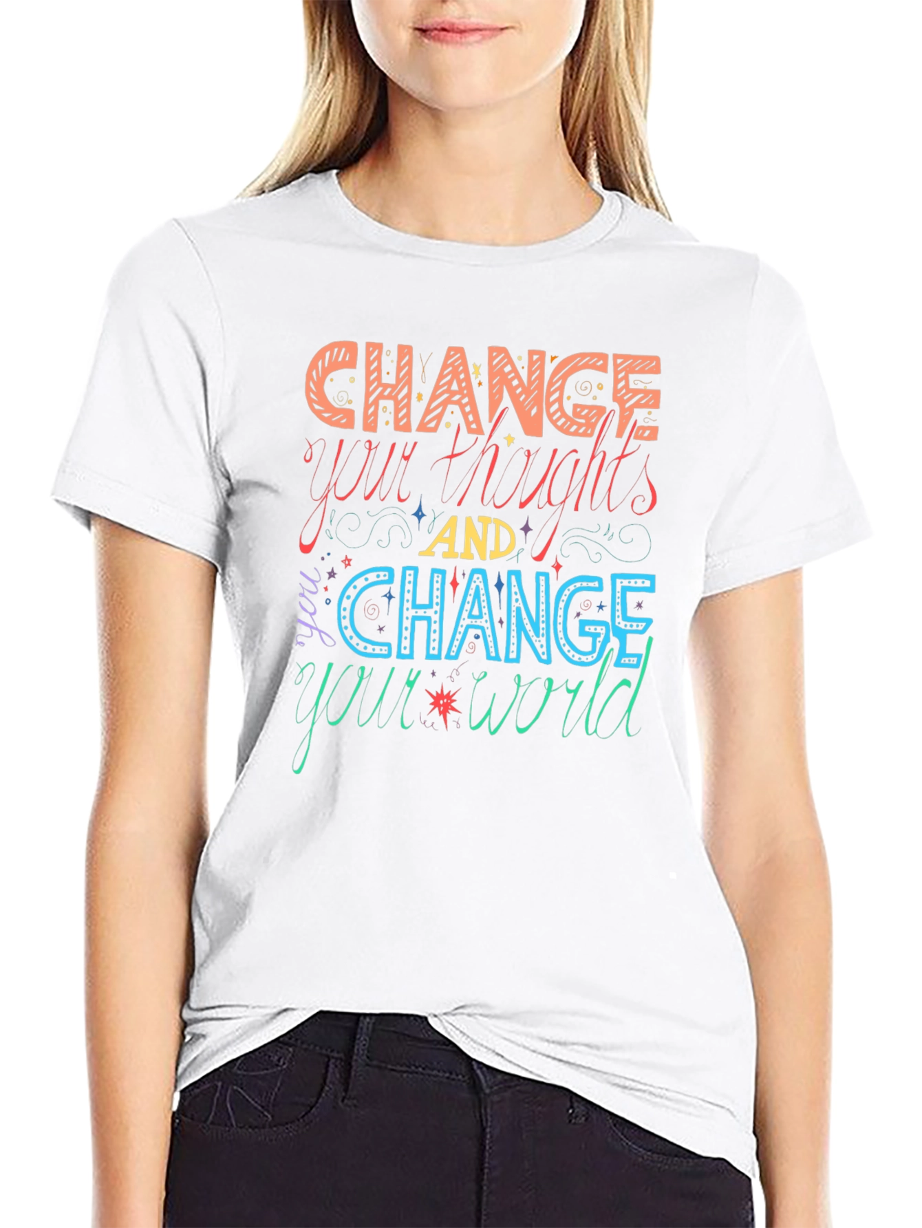 Black Change Your Thoughts Graphic T-Shirt view 9