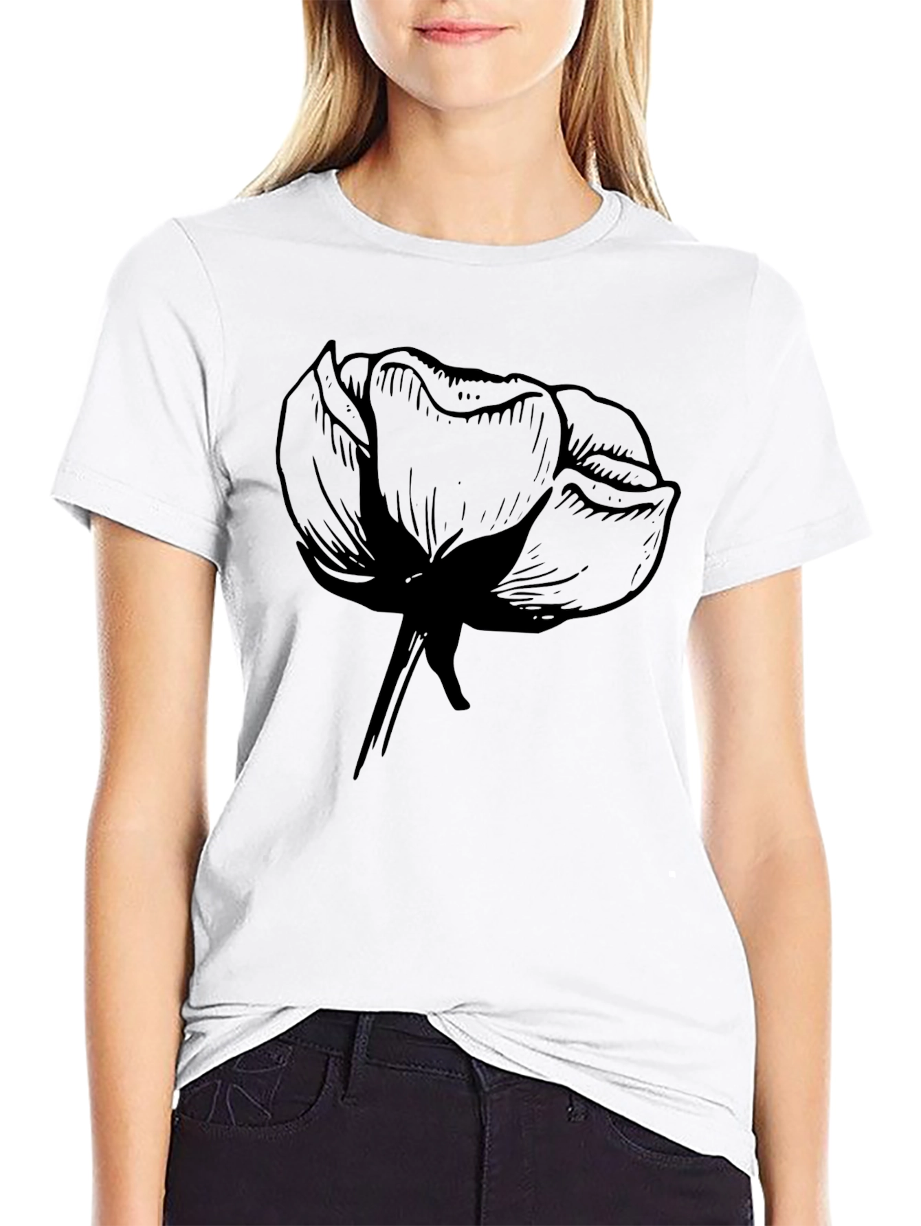 Black Men's Black Graphic Tee - Floral Design view 9