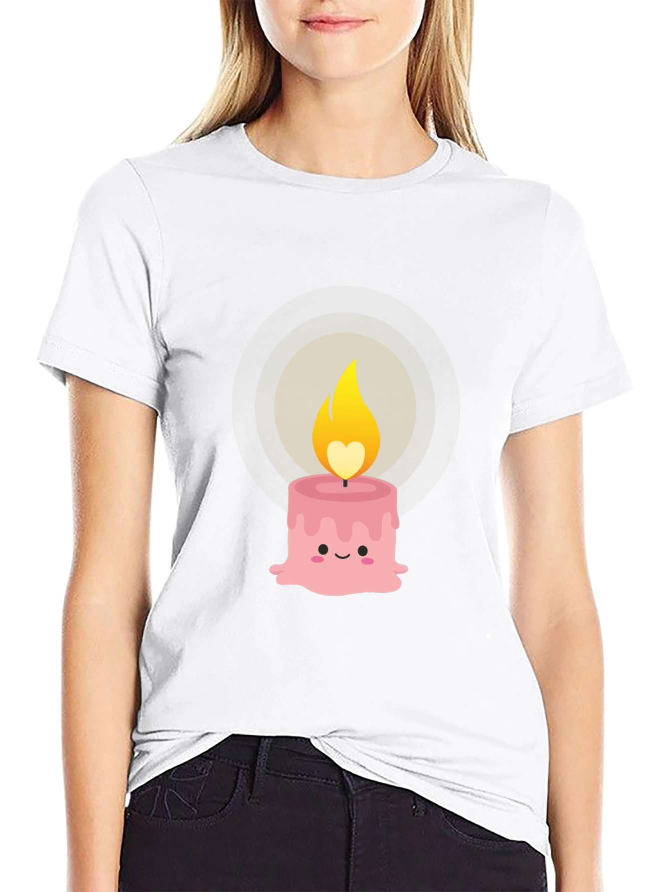 Black Cute Kawaii Candle Graphic Tee - Black Cotton T-Shirt view 9