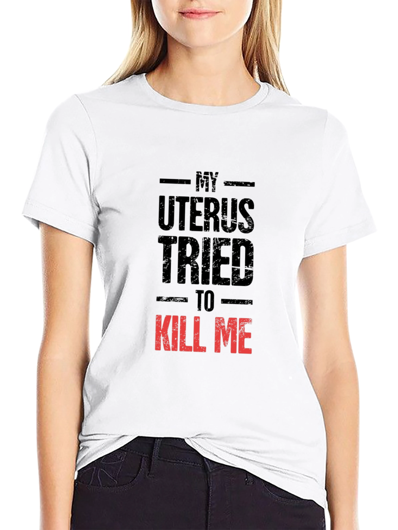 Black Uterus Tried To Kill Me Graphic Tee - Black Cotton T-Shirt view 9