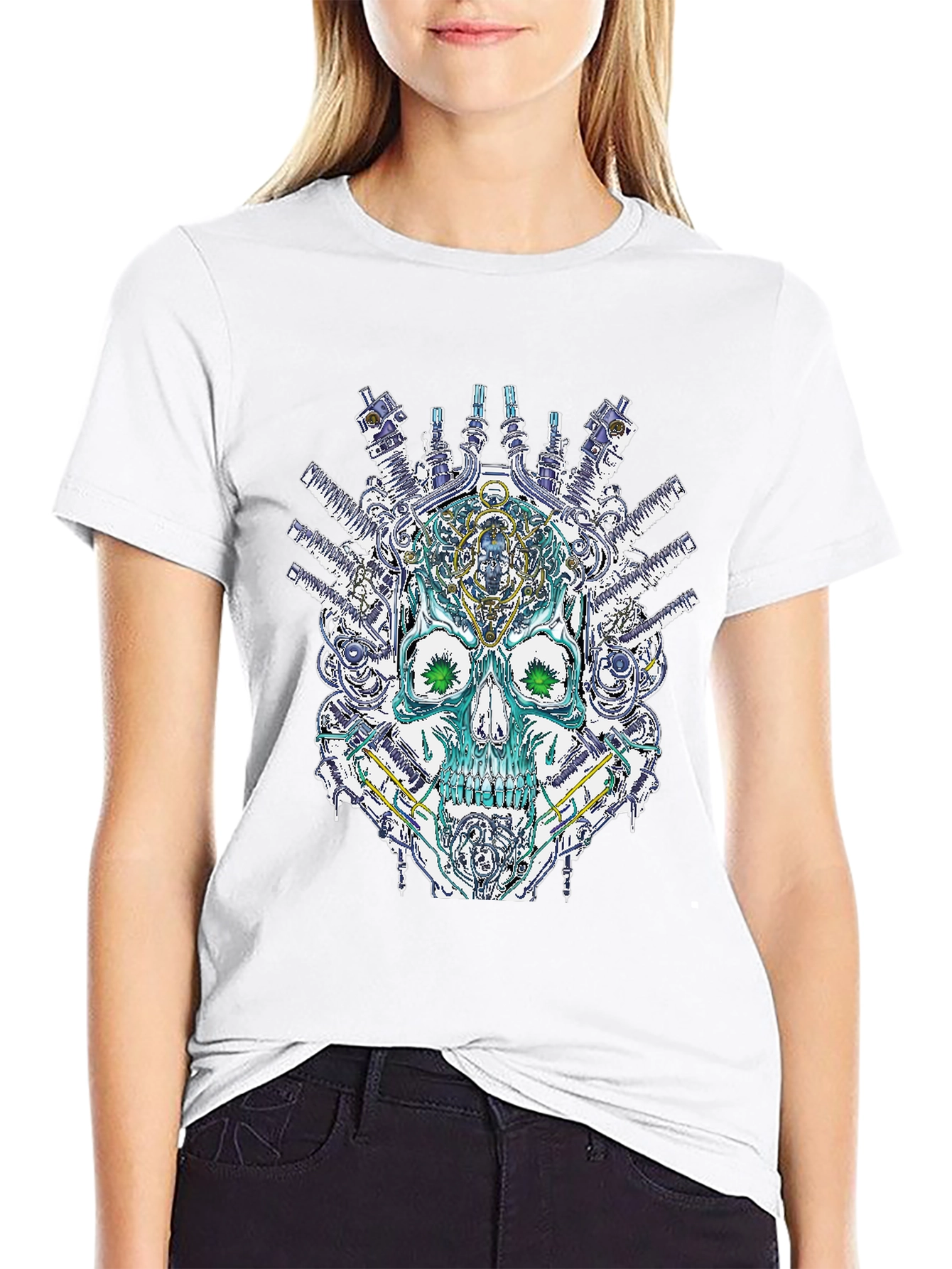 Black Steampunk Skull Graphic T-Shirt - Unique Design view 9