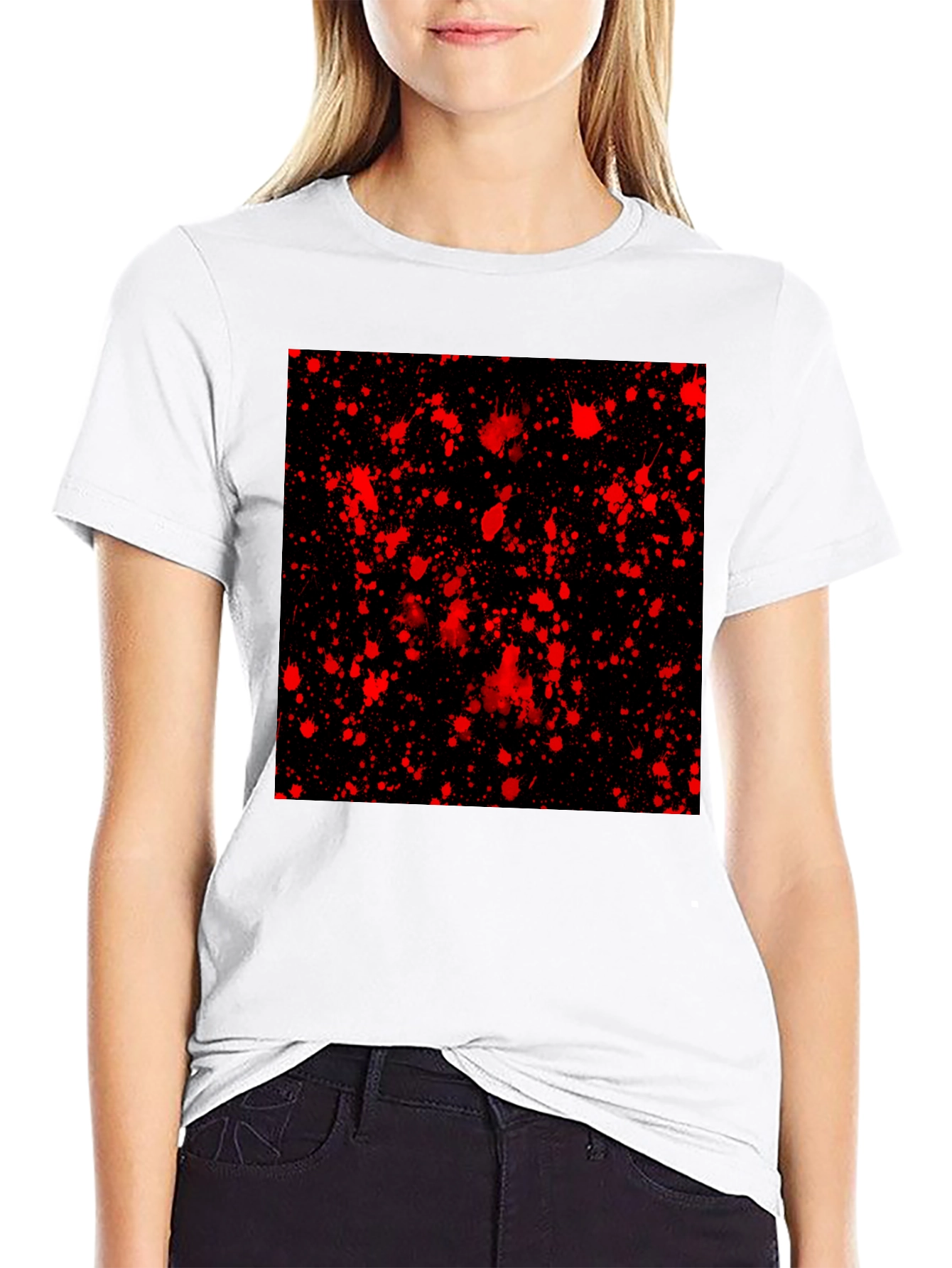 Black Edgy Black T-Shirt with Red Splatter Design view 9