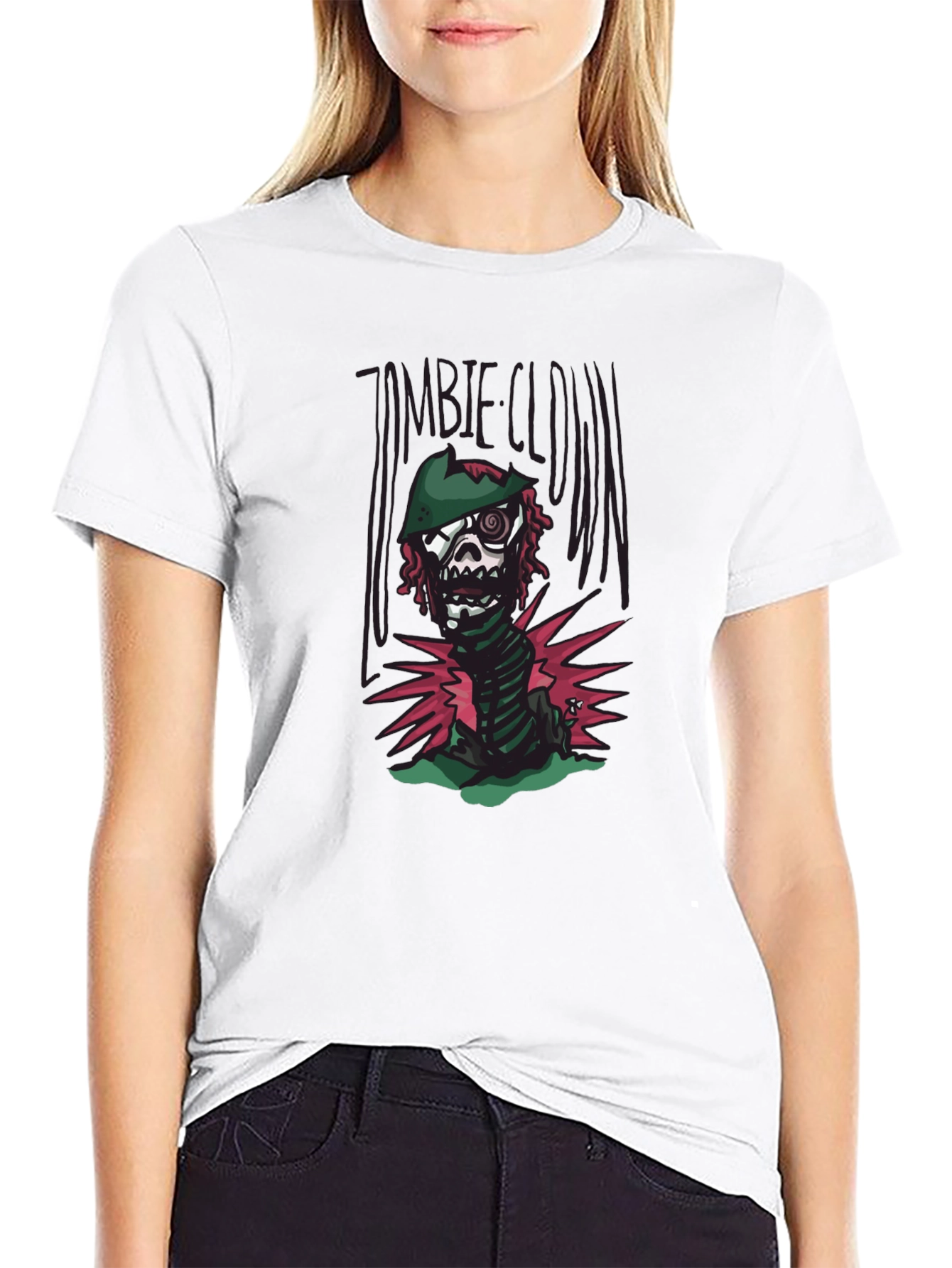 Black Zombie Clown Graphic Tee - Black Cotton T-Shirt view 9