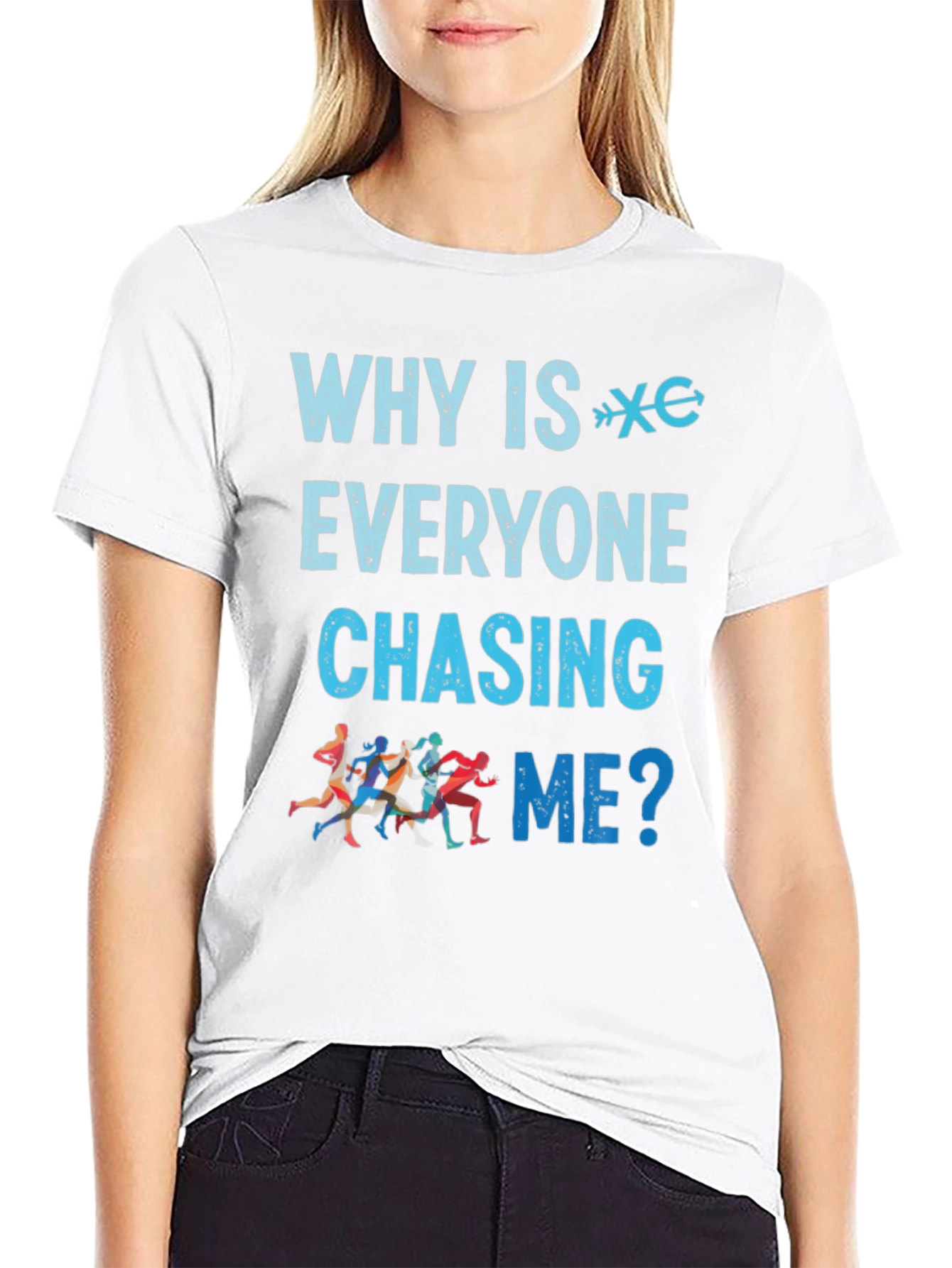 Black Why is Everyone Chasing Me? Runner T-Shirt view 9