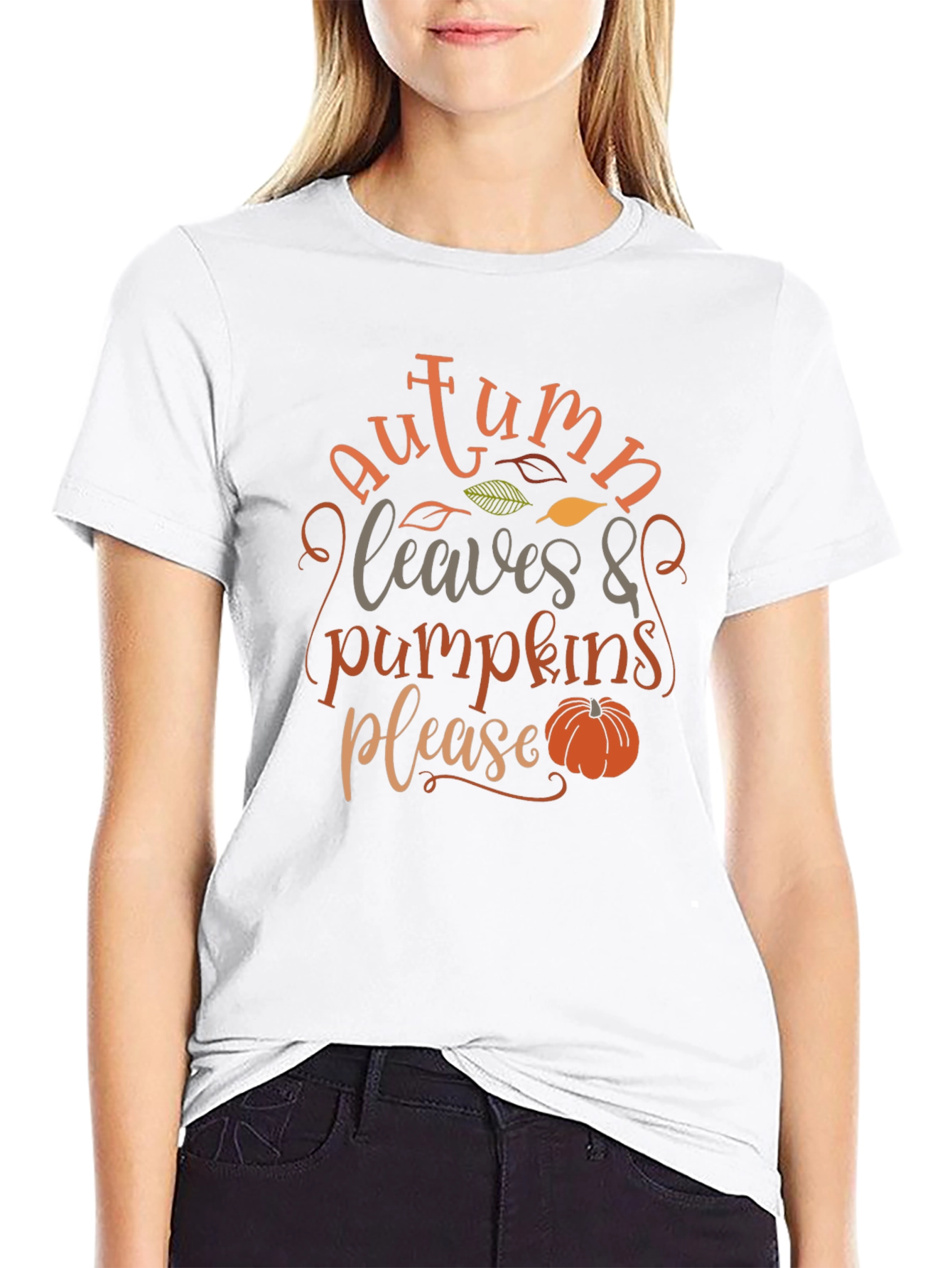 Black Autumn Leaves & Pumpkins Please - Graphic T-Shirt view 9