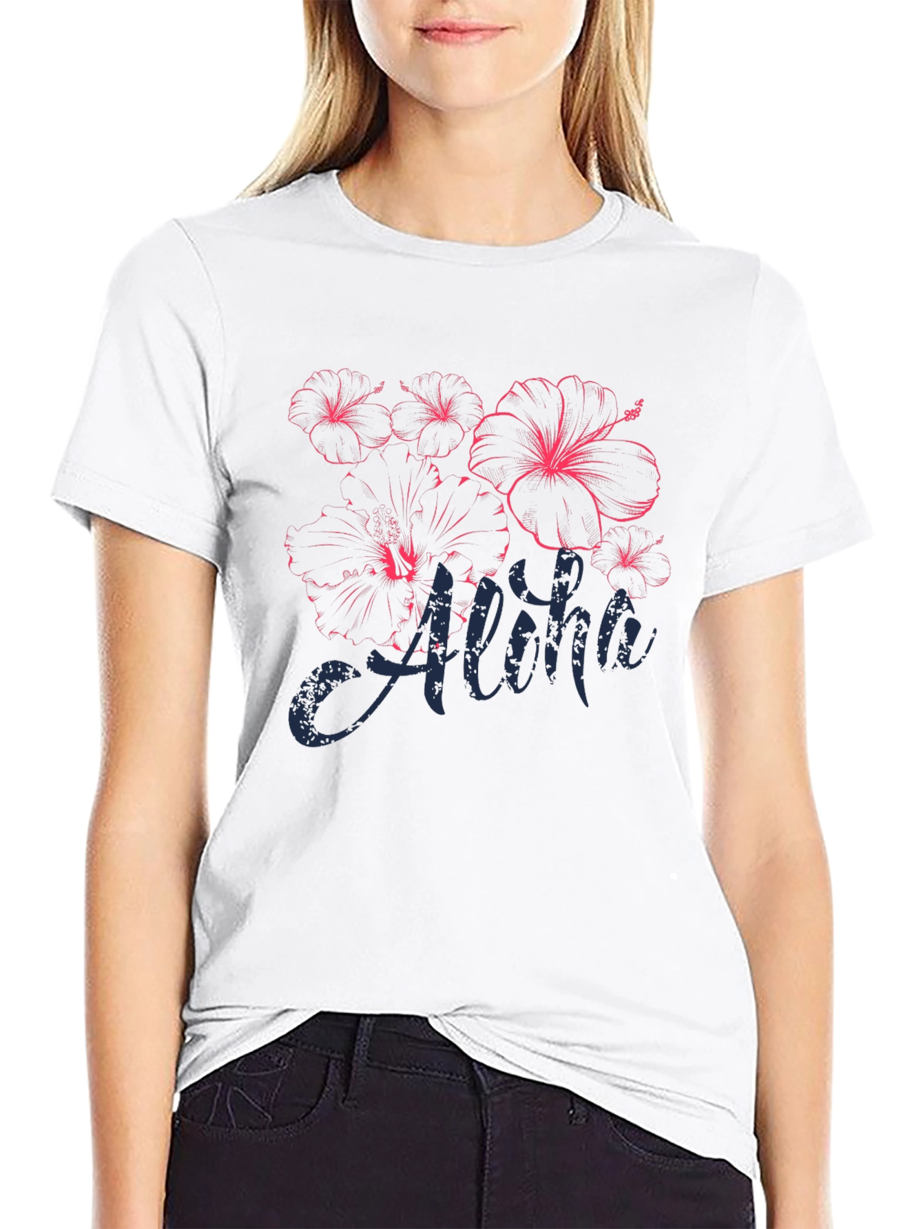 Black Aloha Hibiscus Graphic T-Shirt - Black view 9