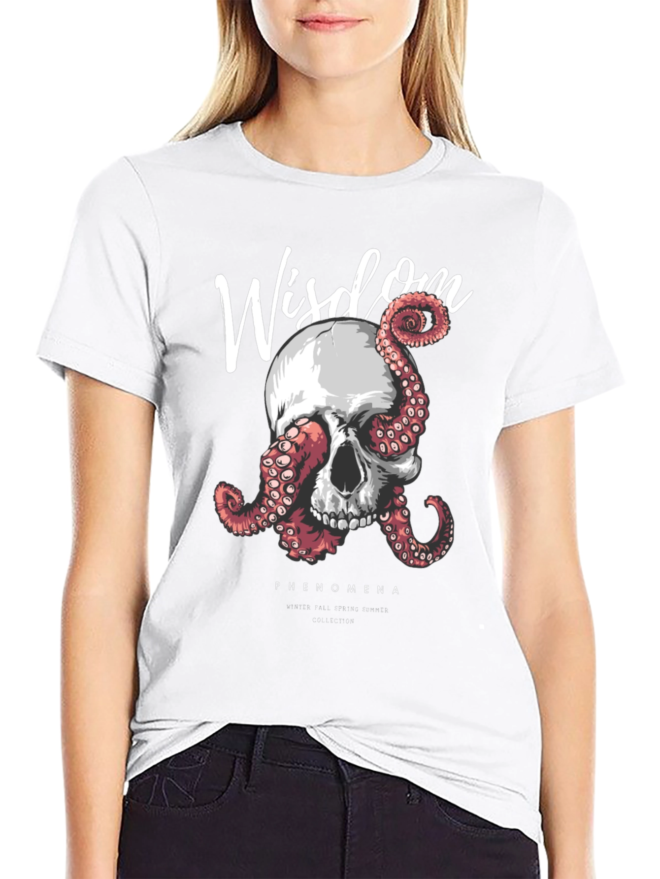 Black Wisdom Skull & Octopus Graphic T-Shirt - Black view 9