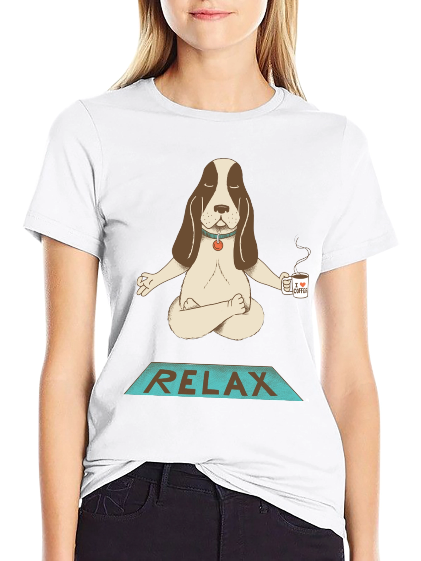 Black Relax Dog Meditation T-Shirt view 9