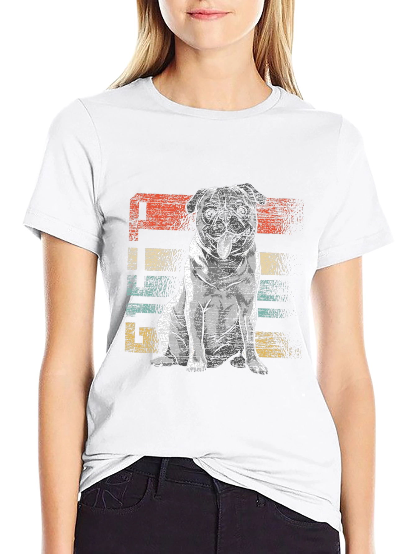 Black Retro Pug Graphic Tee - Unisex Black T-Shirt view 9