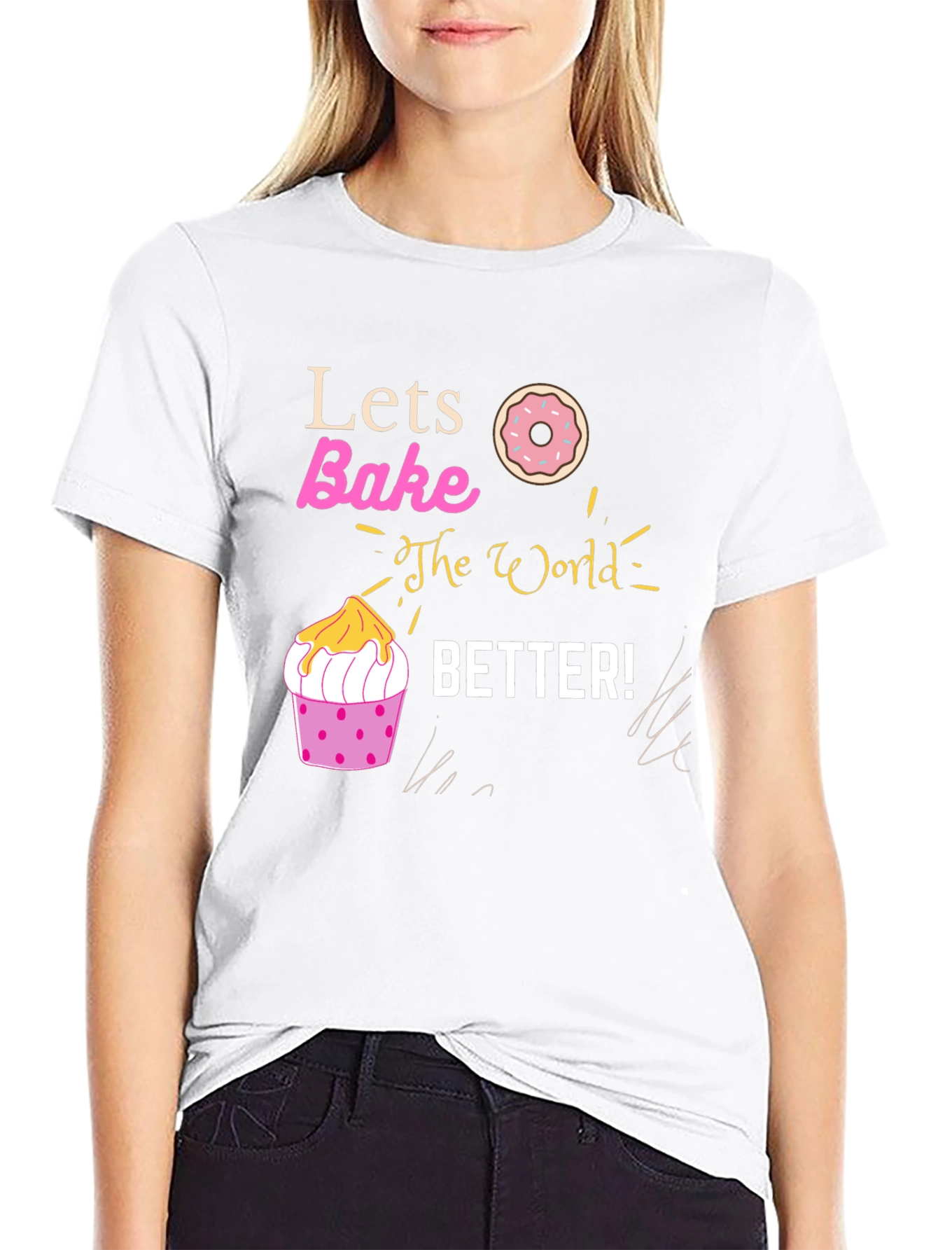 Black Lets Bake the World Better Graphic Tee view 9