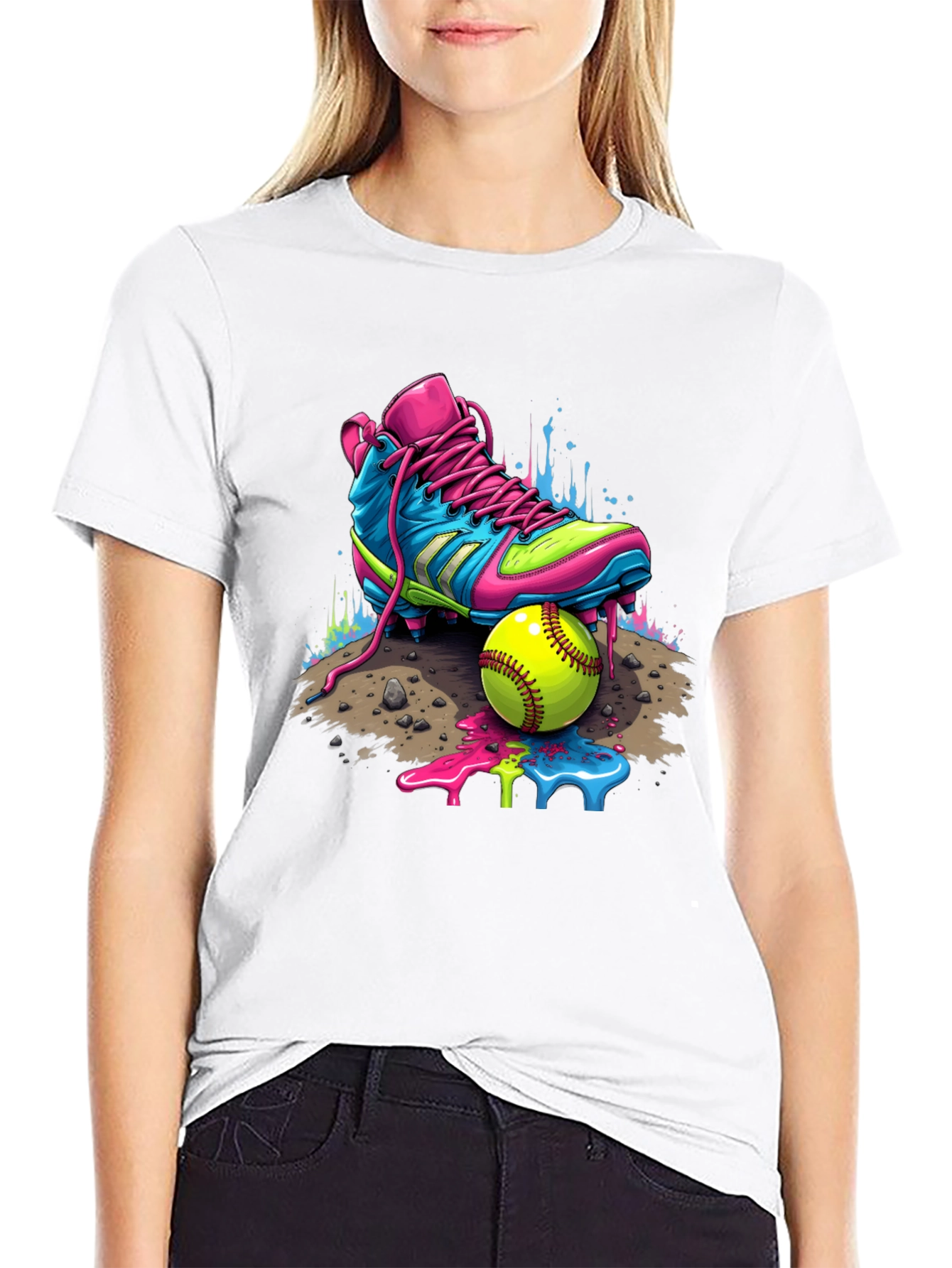 Black Vibrant Softball Graphic Tee view 9