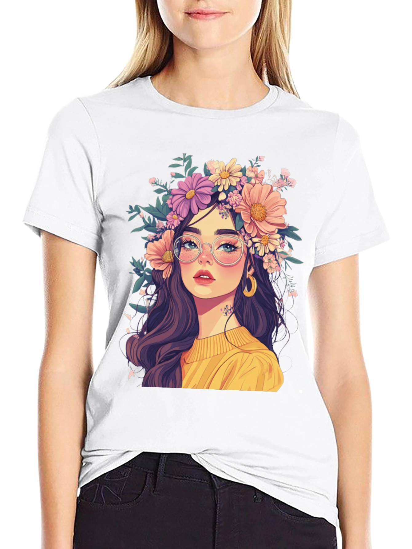 Black Floral Crown Graphic Tee - Stylish & Unique view 9