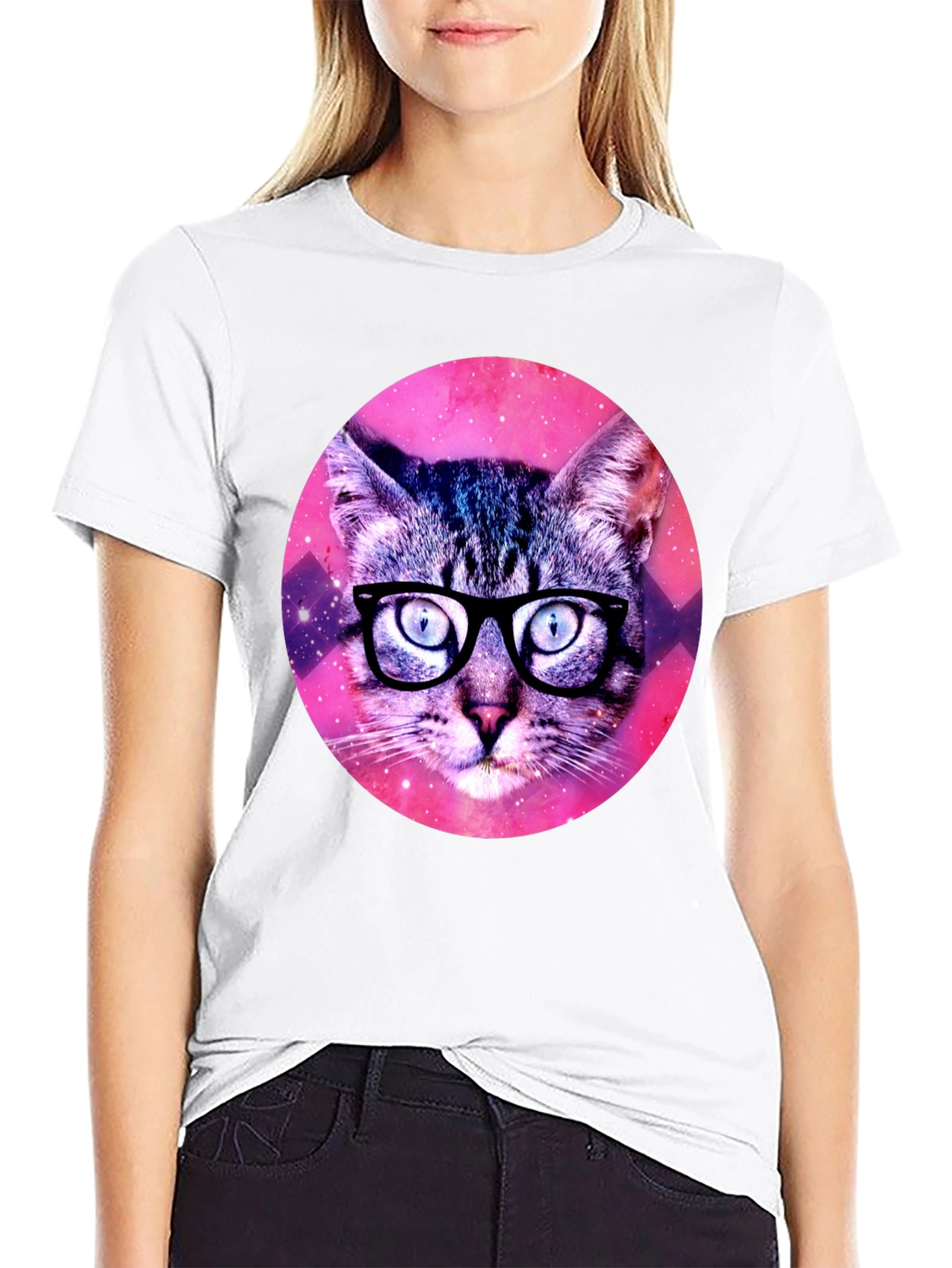 Black Galaxy Cat T-Shirt - Hipster Style Tee view 9