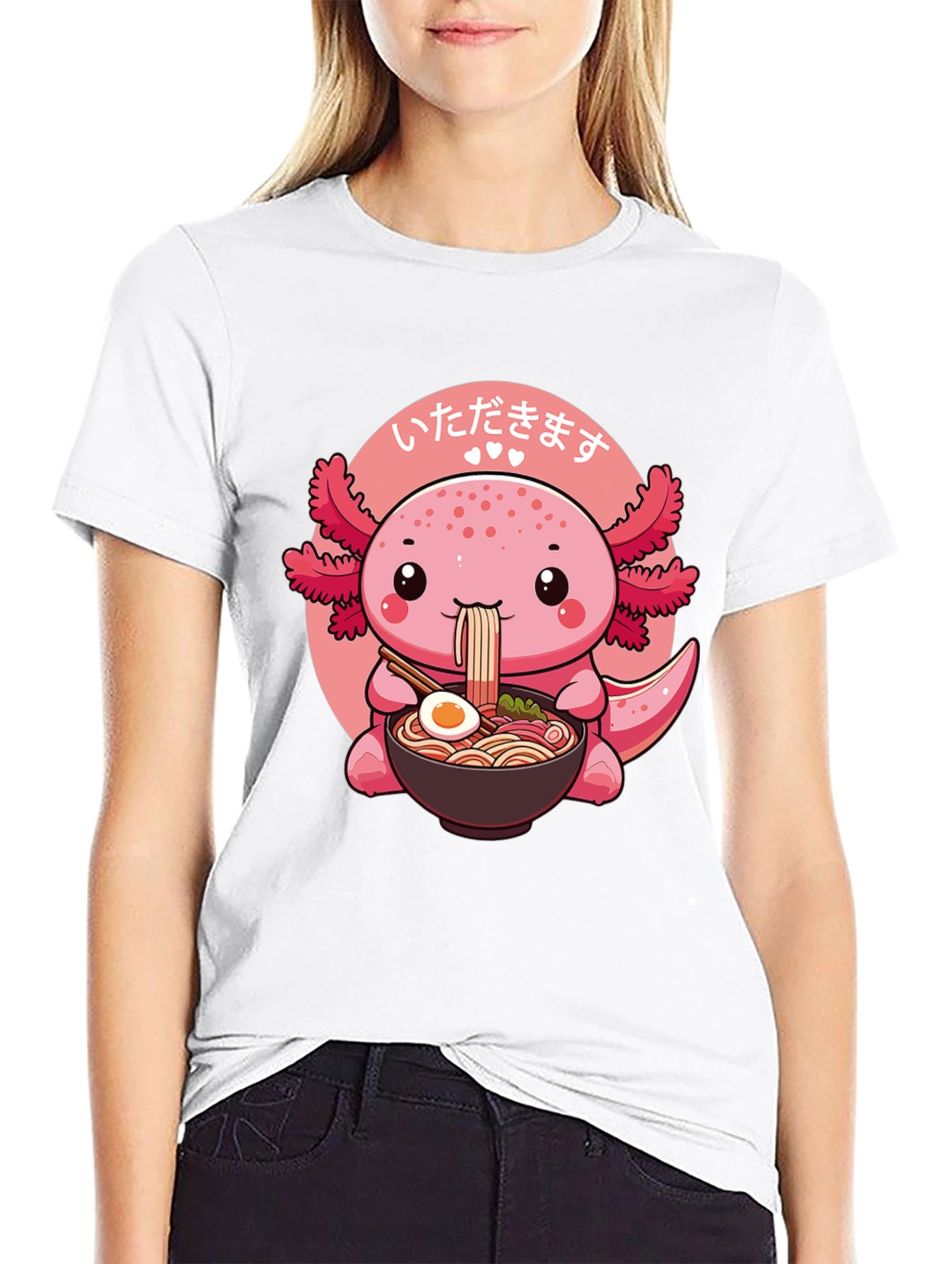 Black Cute Axolotl Ramen T-Shirt view 9