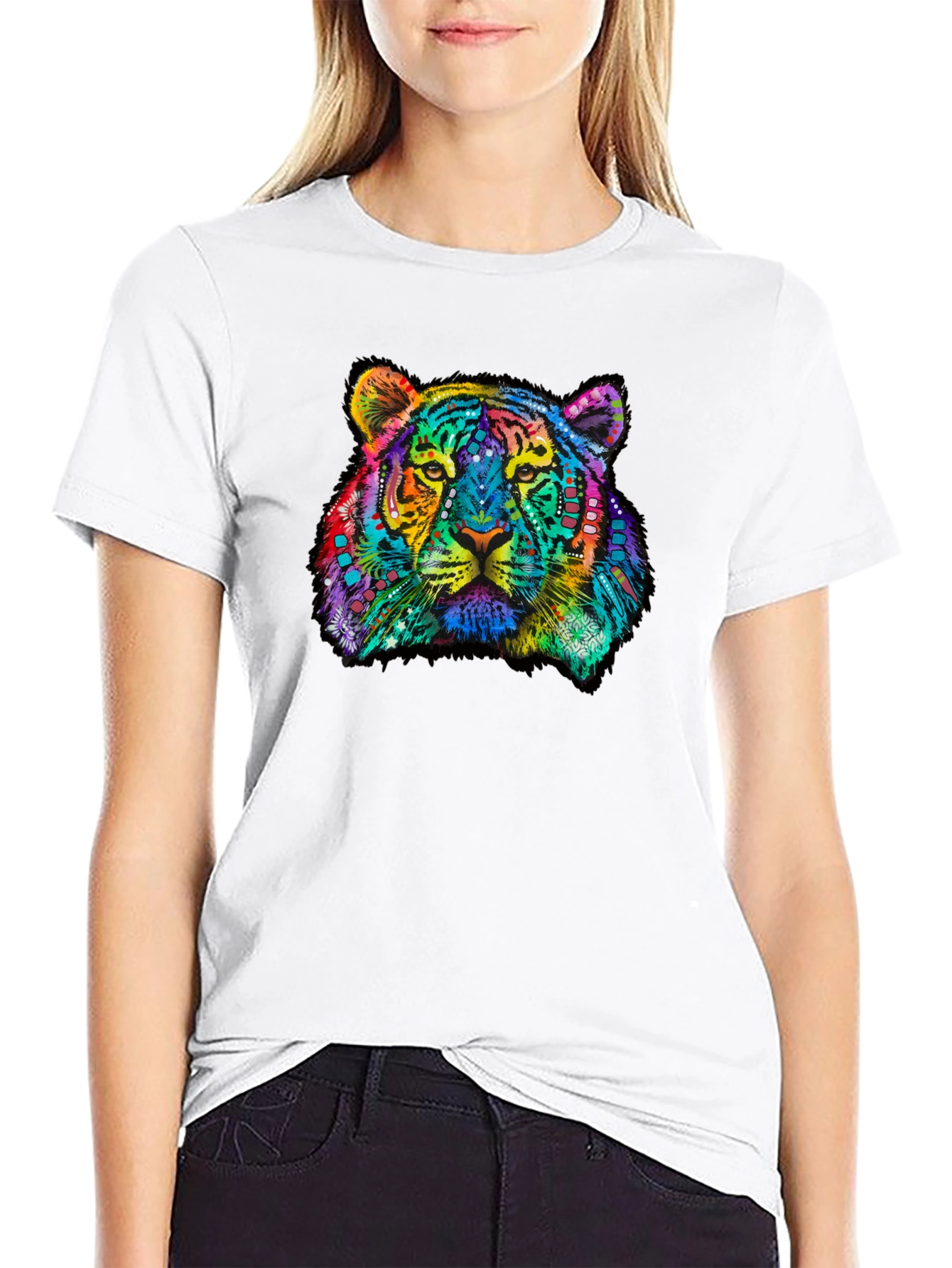 Black Vibrant Tiger Graphic Tee - Black Cotton T-Shirt view 9