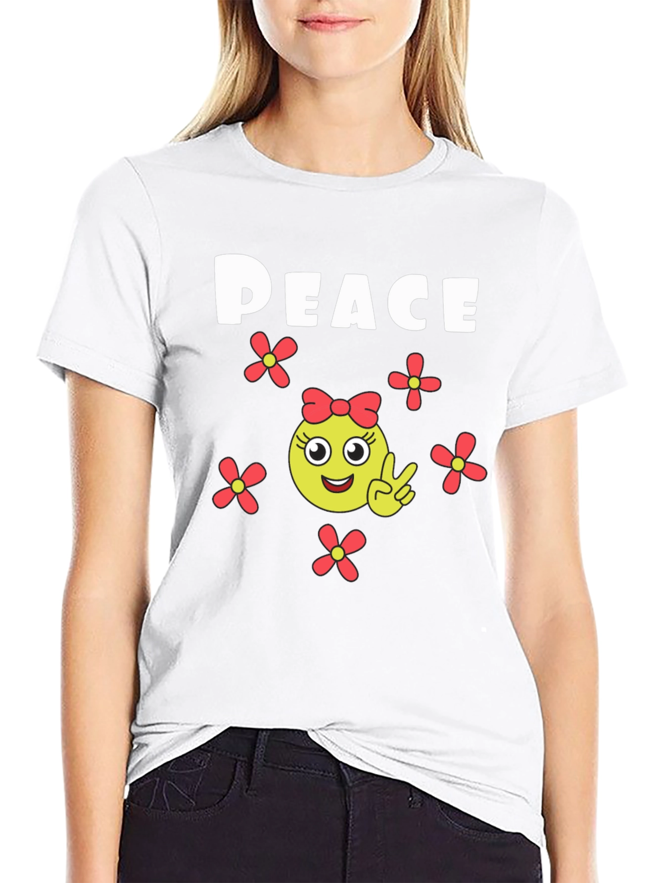 Black Peace Sign Emoji T-Shirt - Black Cotton view 9