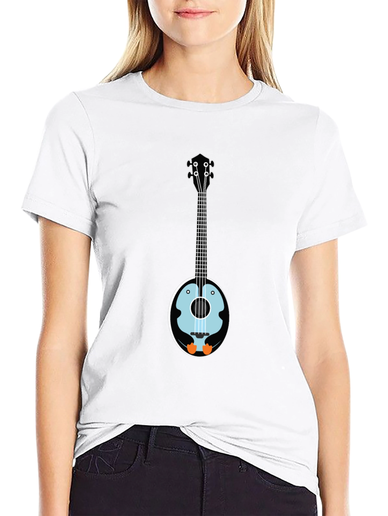 Black Penguin Banjo T-Shirt - Novelty Graphic Tee view 9