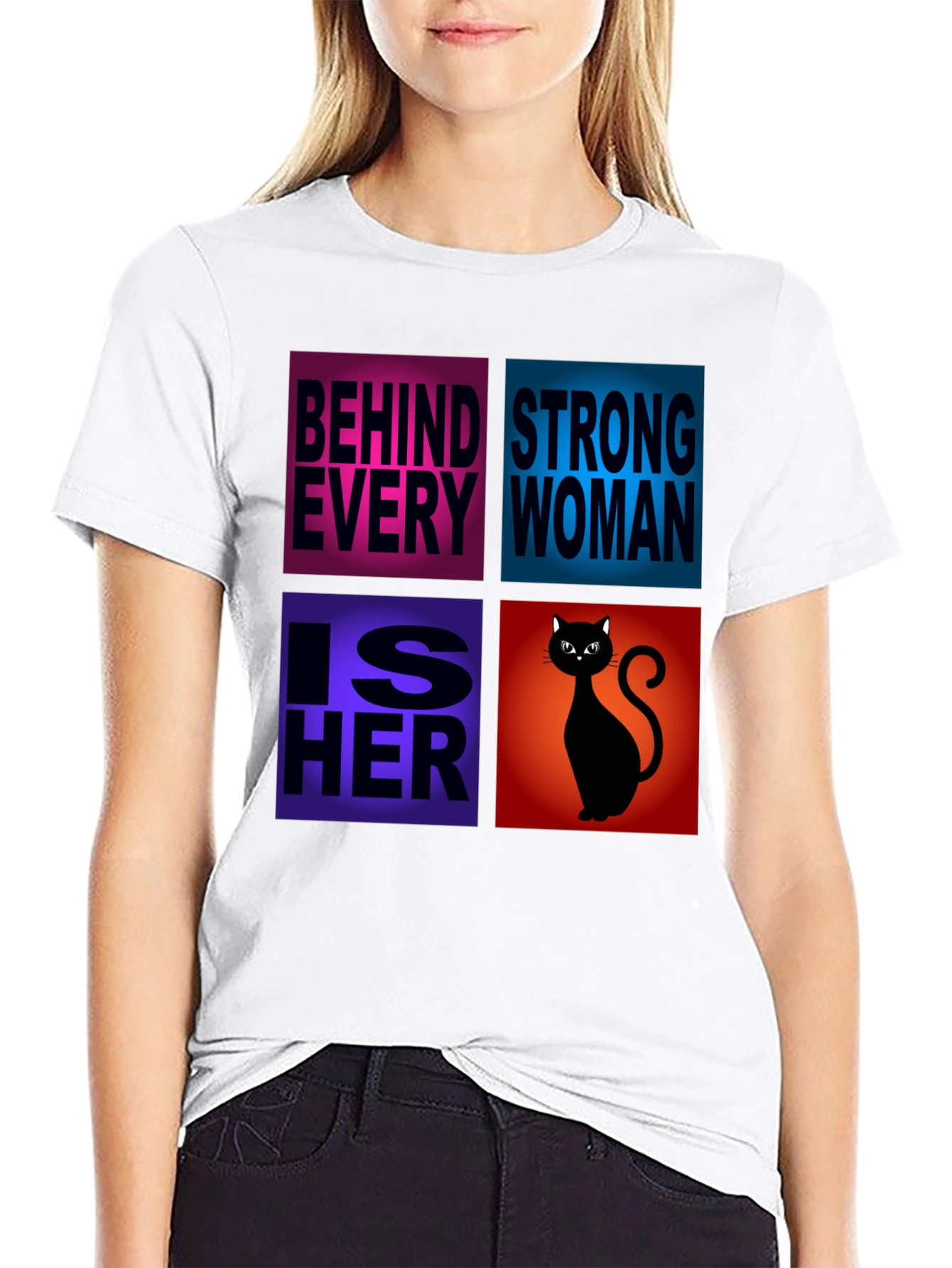 Black Behind Every Strong Woman Cat T-Shirt view 9