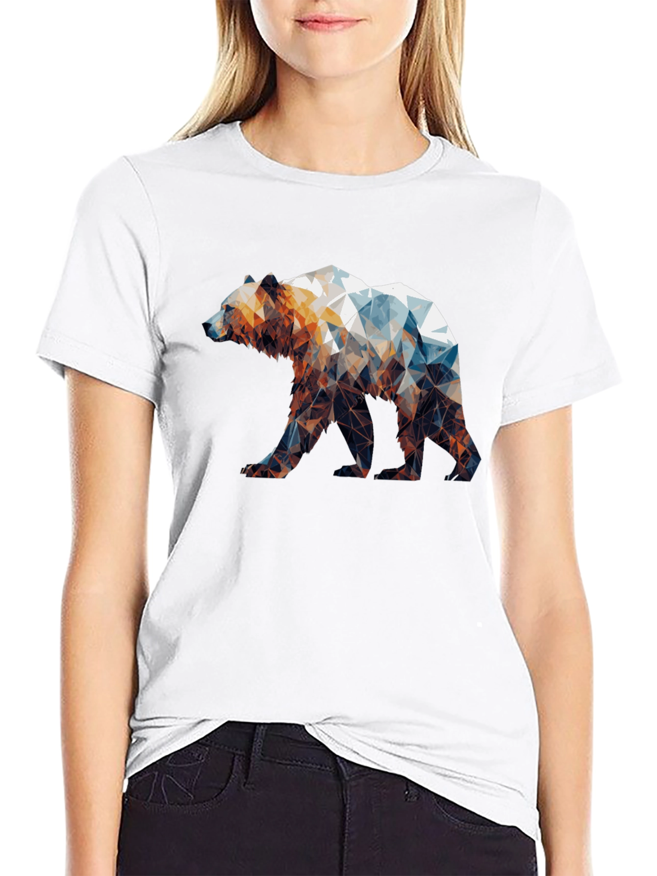 Black Geometric Bear Graphic Tee - Black Unisex Shirt view 9