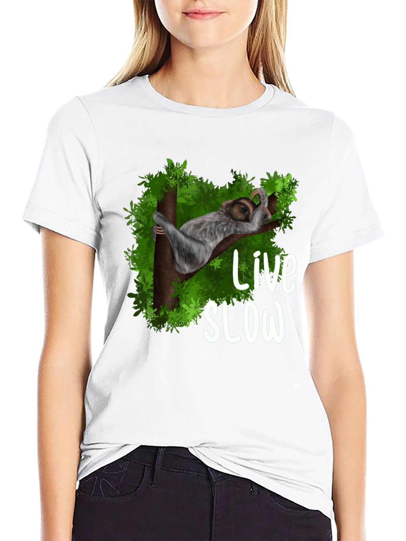 Black Live Slow Sloth Graphic Tee - Unisex Black T-Shirt view 9