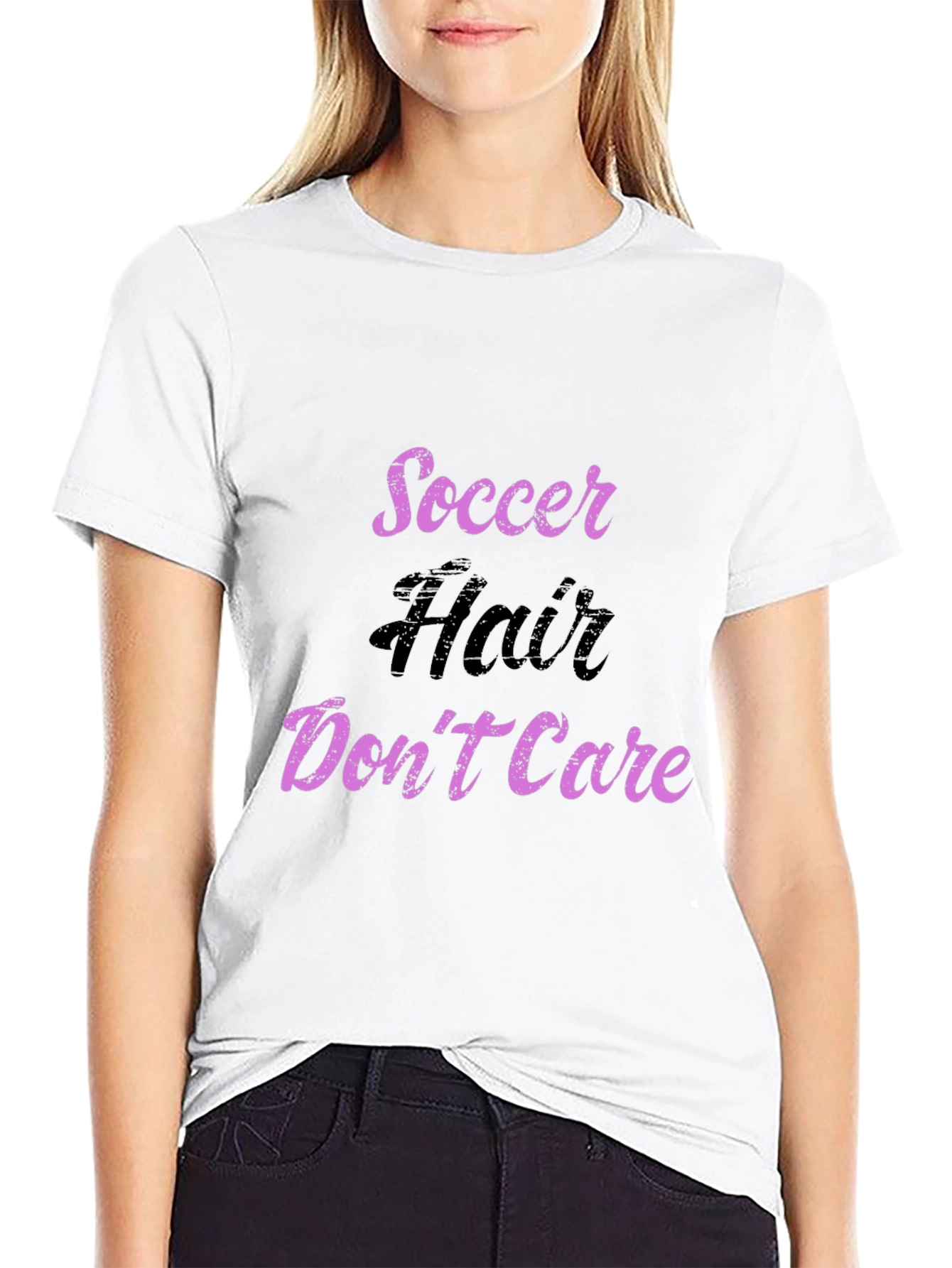 Black Soccer Hair Don't Care T-Shirt view 9