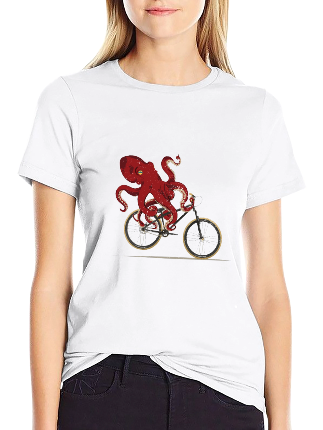 Black Octopus Riding Bike Graphic T-Shirt view 9