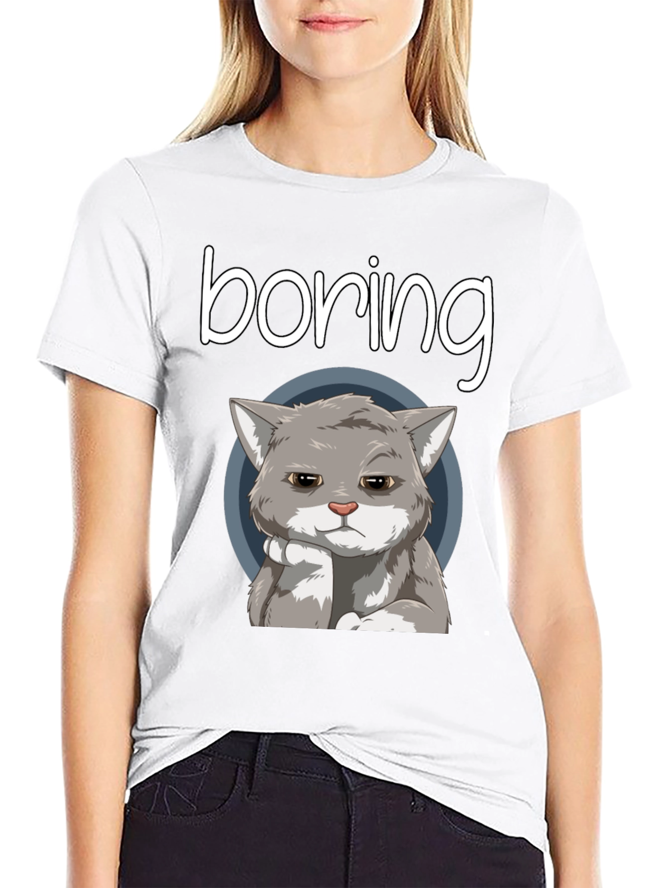 Black Boring Cat T-Shirt - Funny Graphic Tee view 9