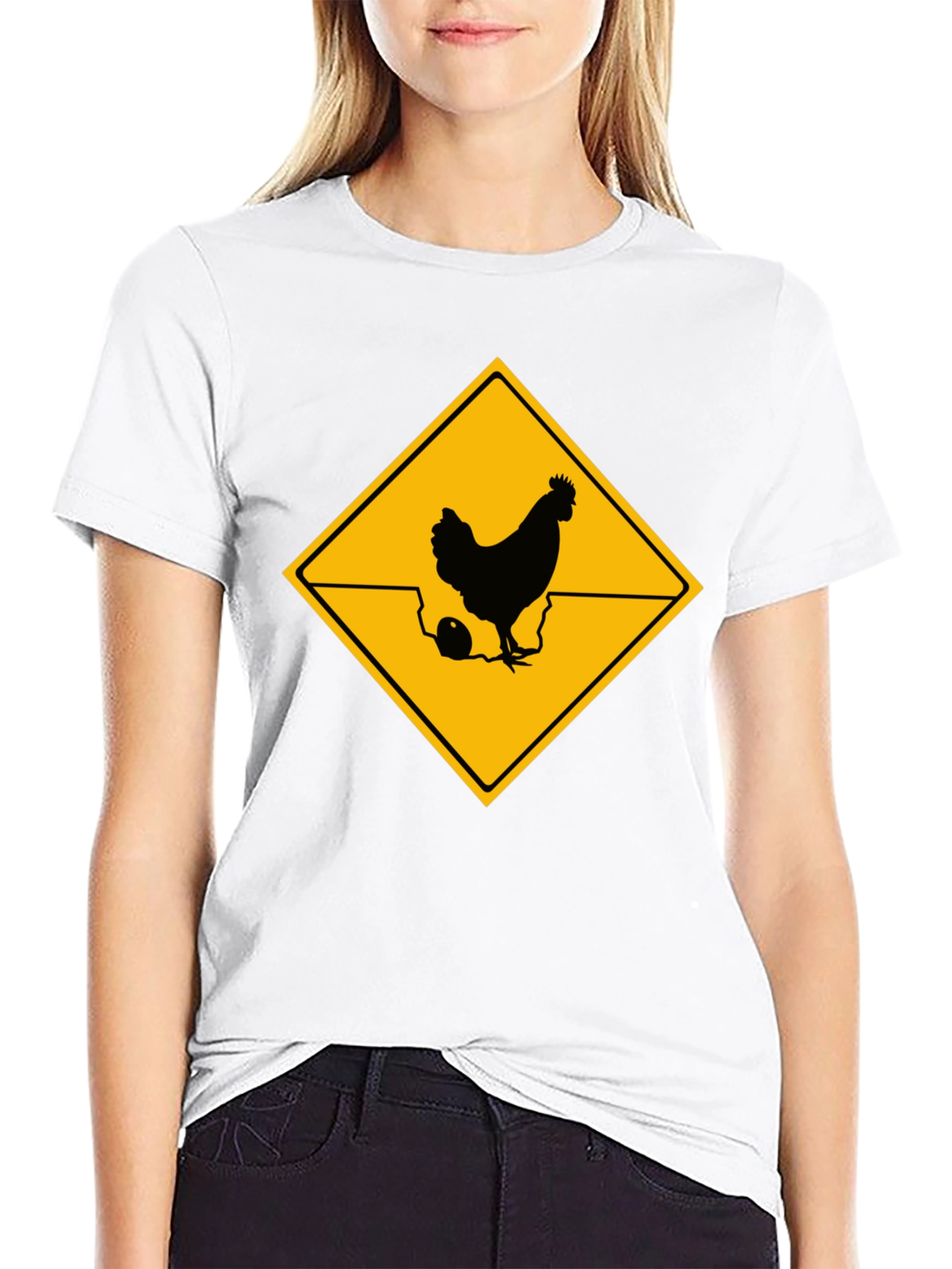 Black Chicken Crossing T-Shirt - Novelty Graphic Tee view 9