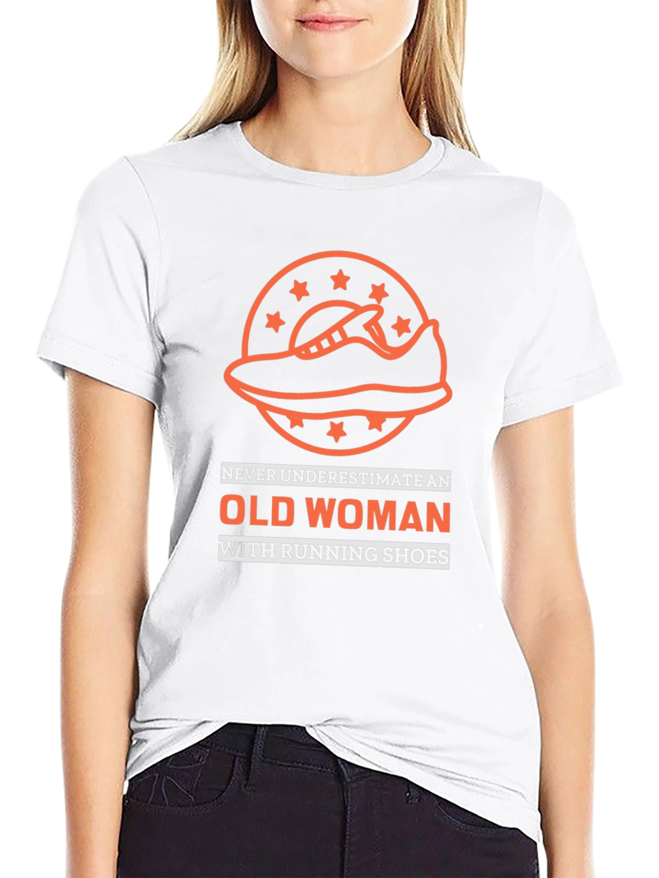 Black Funny Old Woman Running Shoes T-Shirt view 9