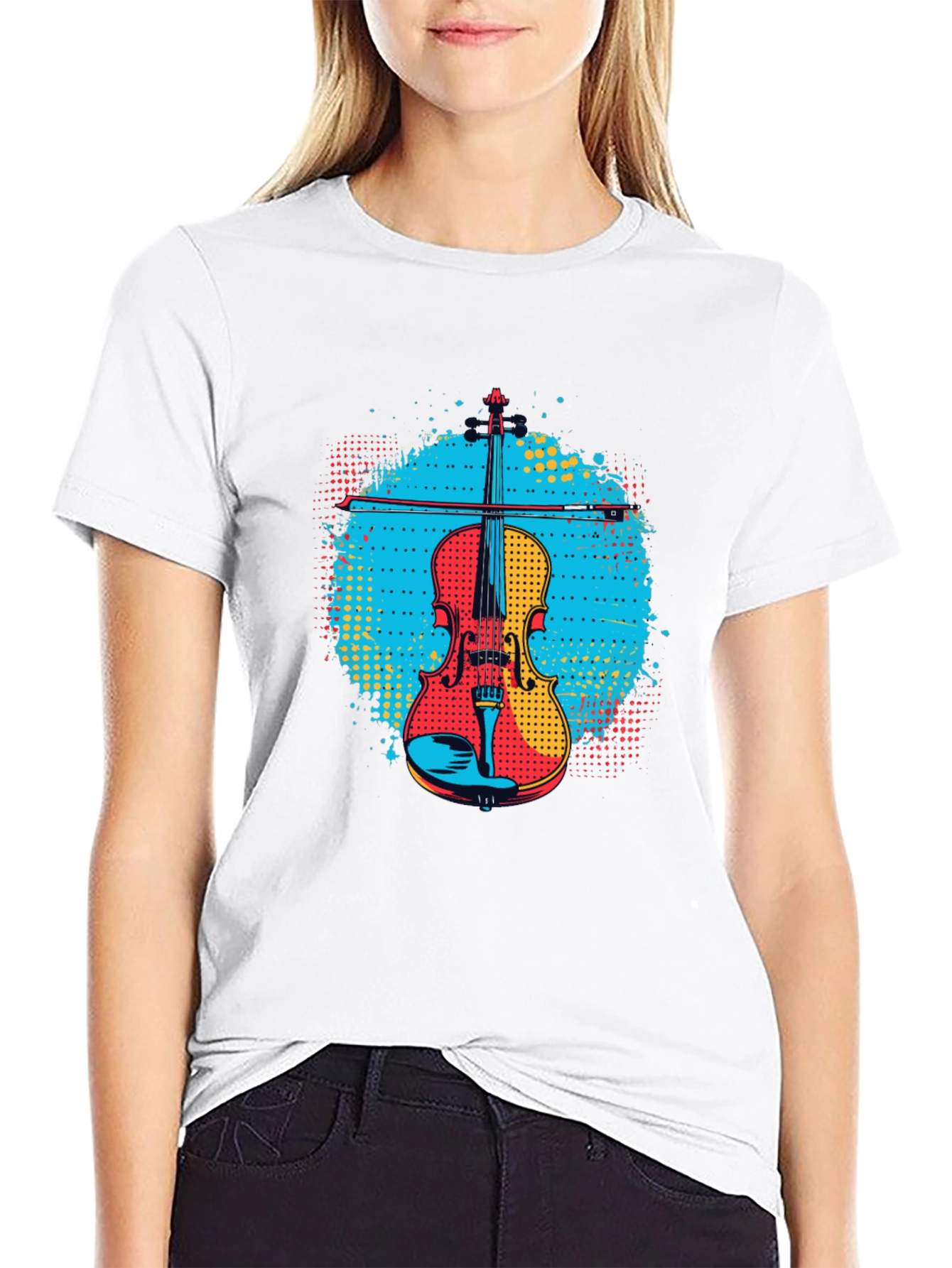 Black Colorful Violin Graphic Tee - Music Lover Shirt view 9