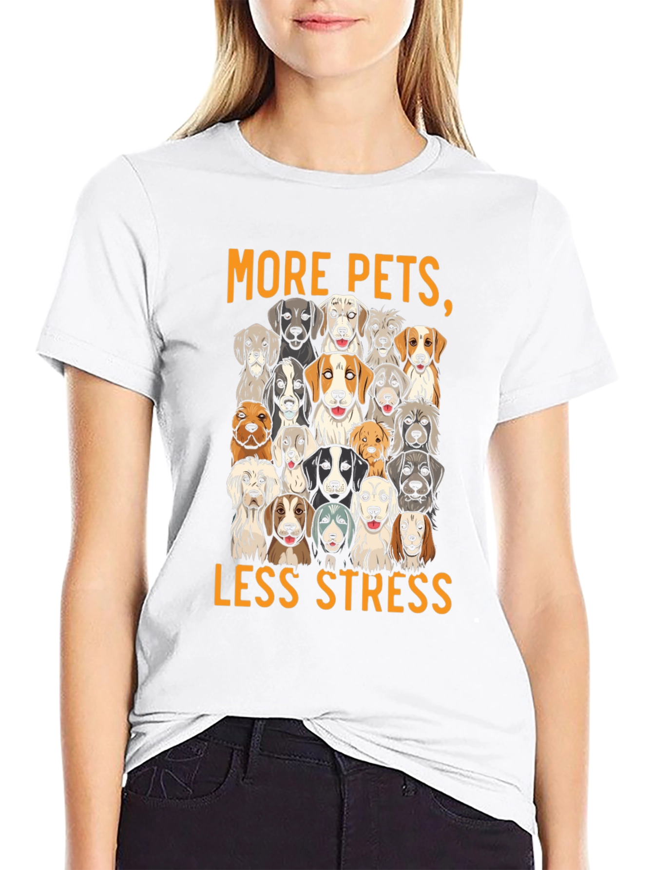 Black More Pets Less Stress Dog T-Shirt view 9