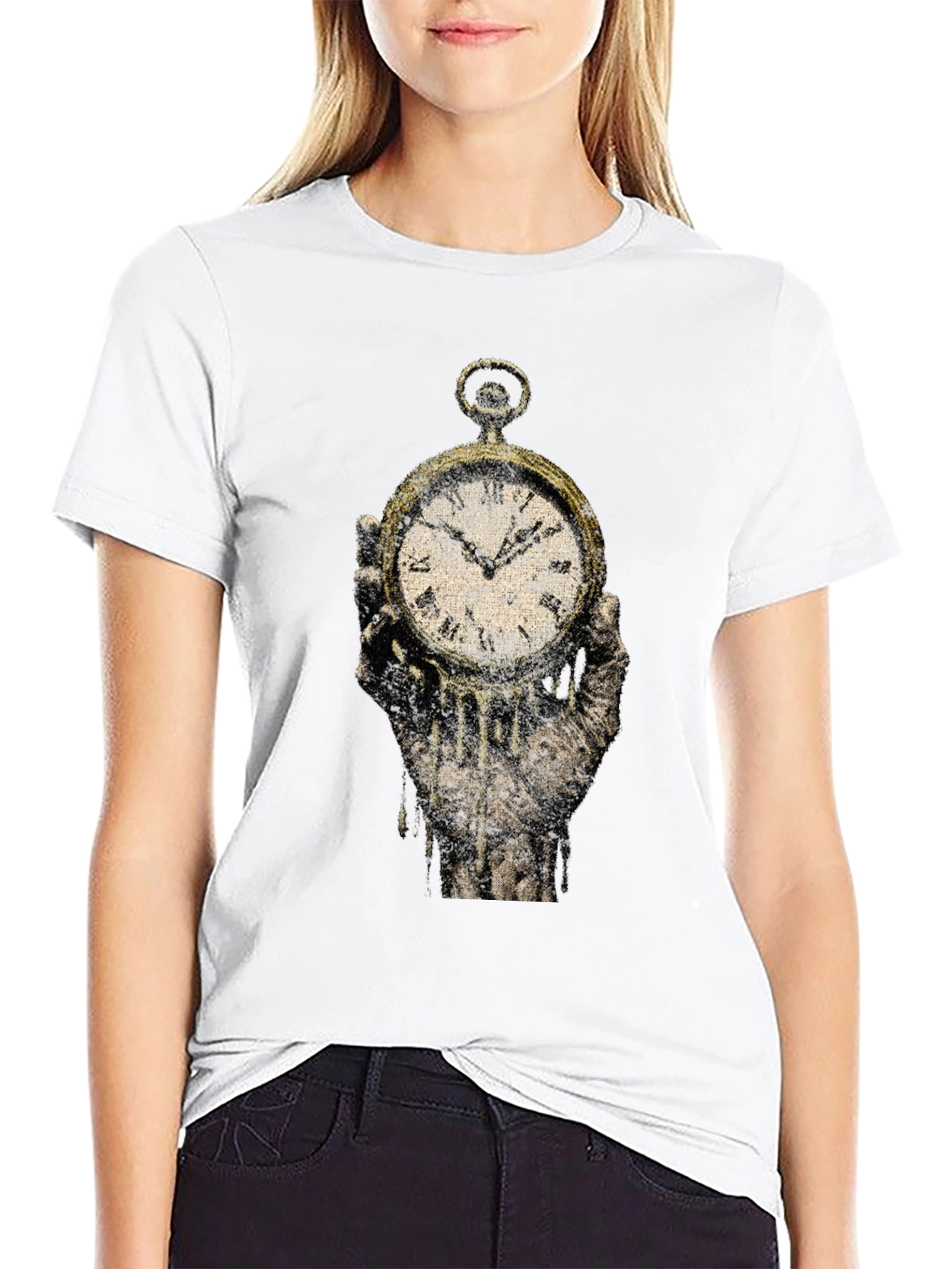 Black Melting Clock Graphic Tee - Time is Fleeting view 9
